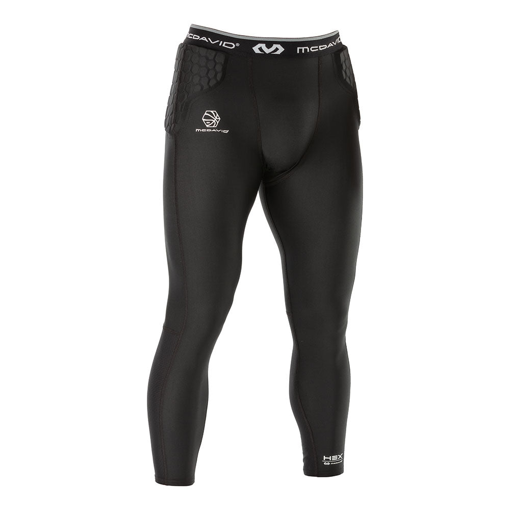 HEX® Basketball Compression ¾ Tights with Hip & Tailbone Pads - Men's Protective Basketball Pants for Training & Games - Enhanced Mobility & Impact Protection