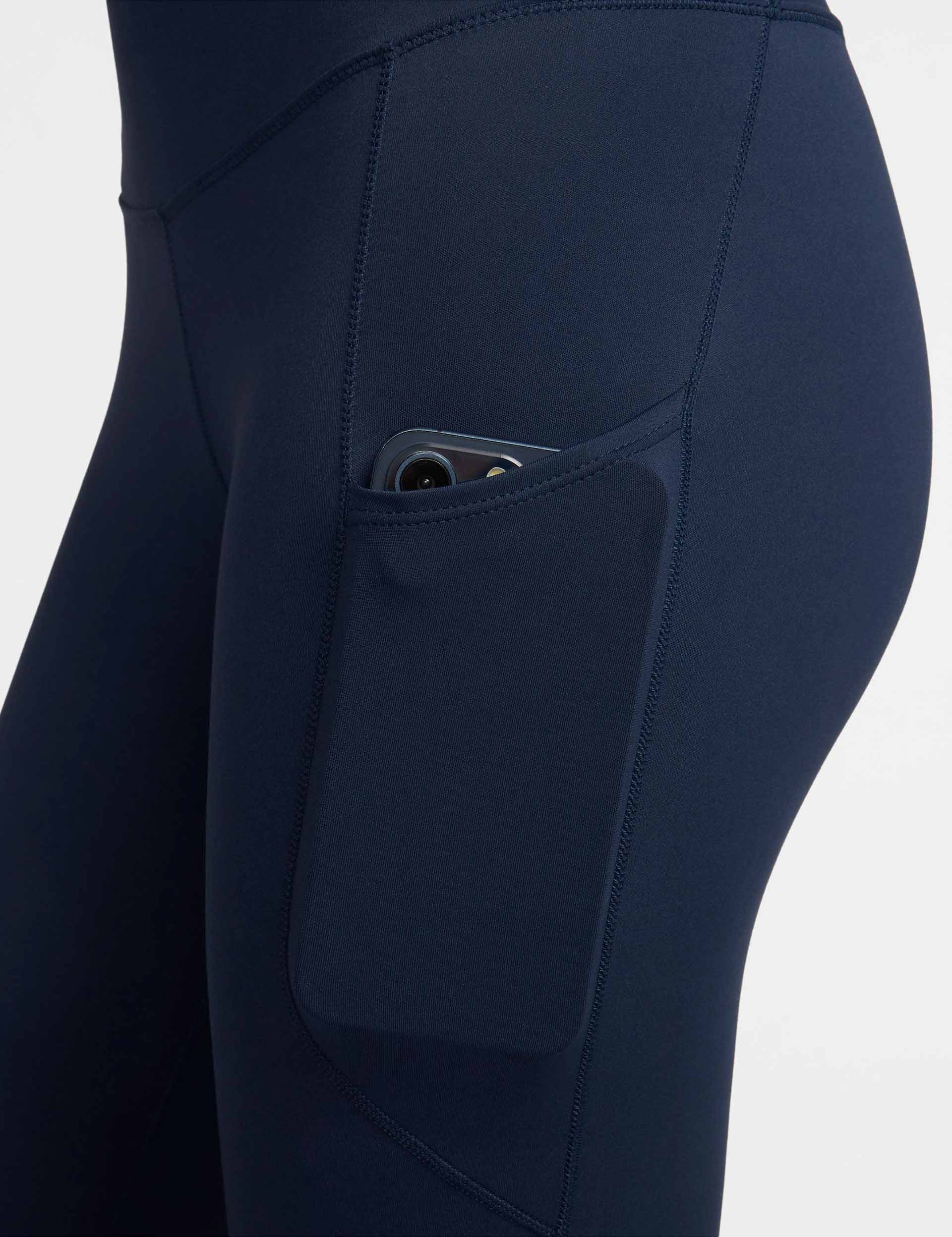 High Waisted 7/8 Pocket Leggings for Women - Obsidian Black Yoga Pants with Side Pockets - Perfect for Workouts, Running, Yoga & Everyday Wear