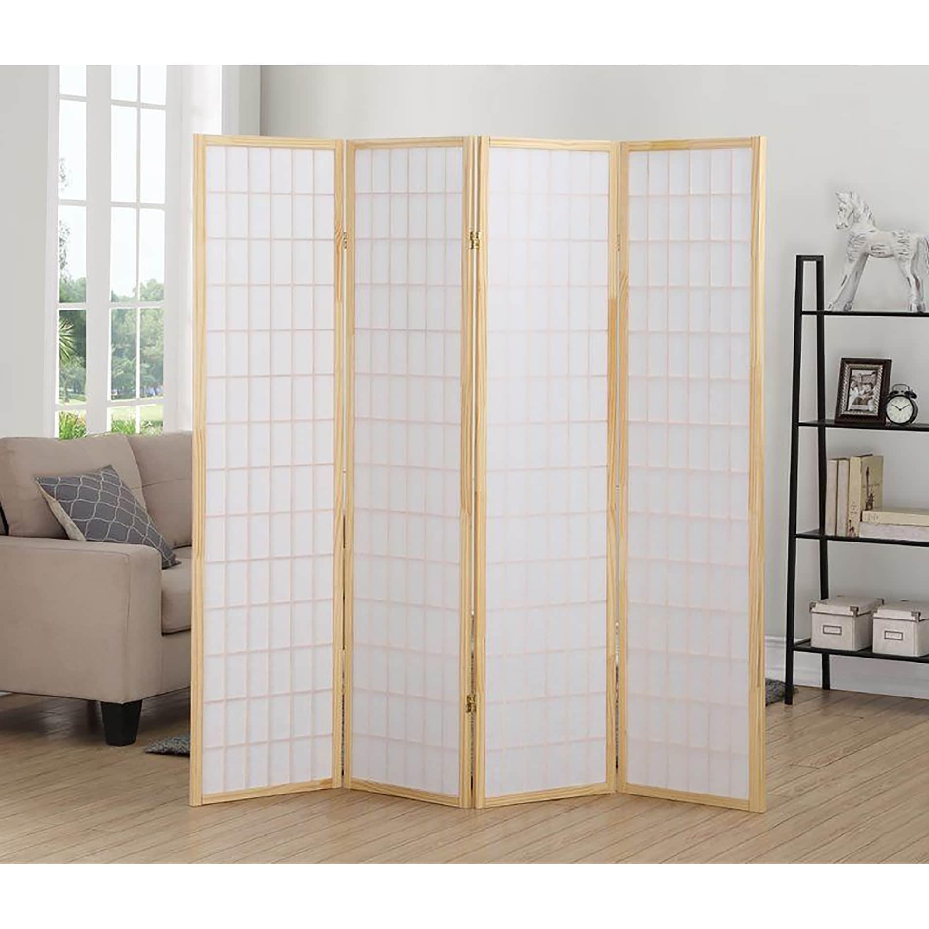 ORE Furniture International 4-Panel Wooden Room Divider Screen - Cherry Finish for Home, Office & Studio Privacy