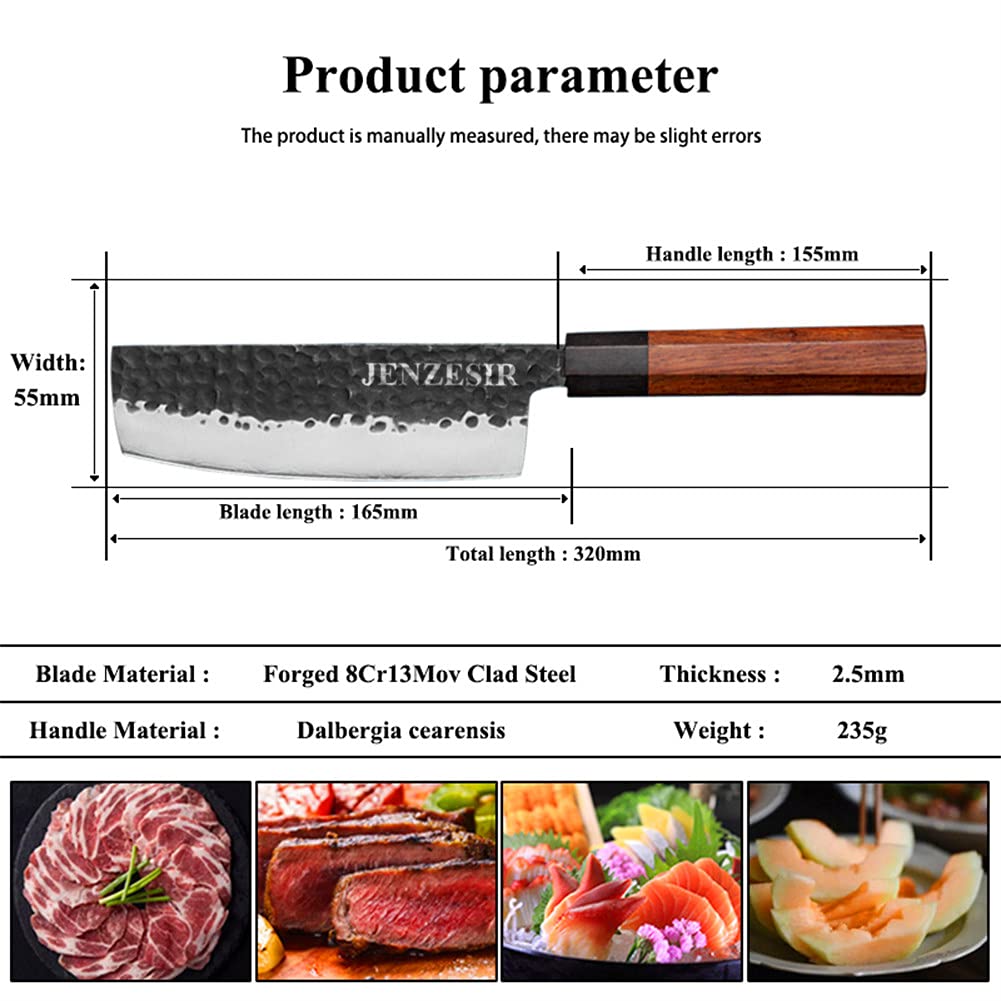 Ultra Sharp 7 Inch Japanese Nakiri Chef Knife - Handmade Forged 8Cr13MOV Steel Professional Kitchen Cleaver | Multi-Purpose Gyuto Knife for Home & Restaurant | Perfect for Slicing Vegetables, Meat Prep & Asian Cuisine