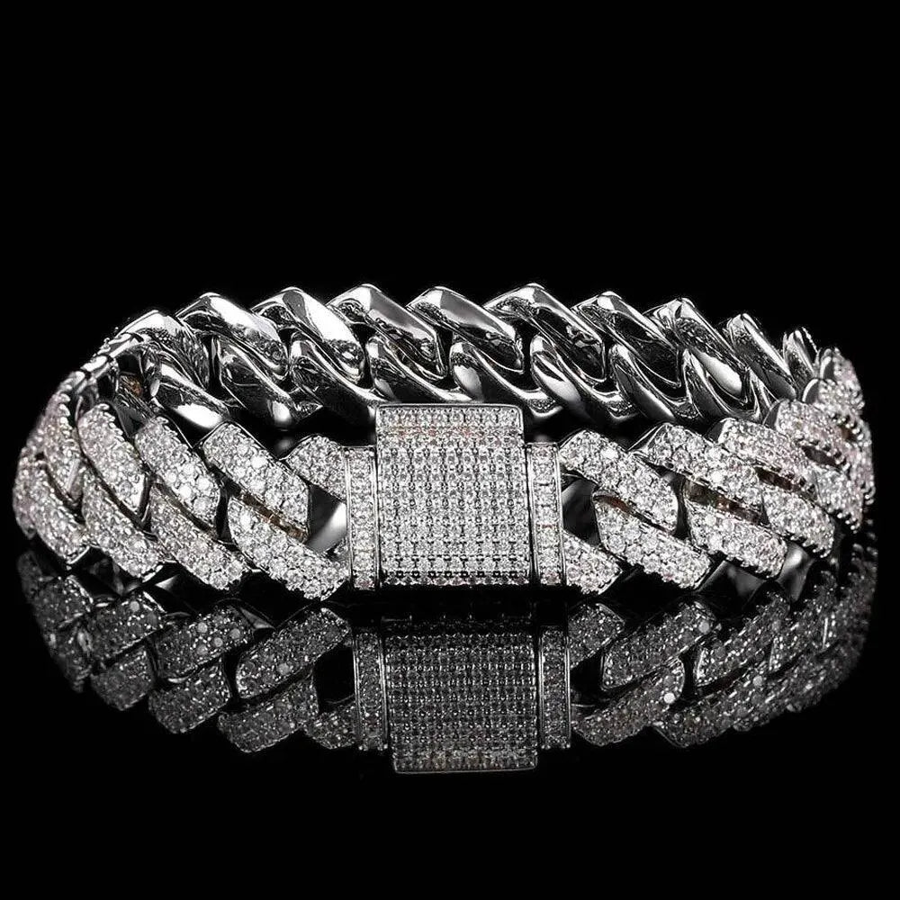 KNOBSPIN D Color Moissanite Cuban Bracelet - 925 Sterling Silver Plated with 18k White Gold & Diamond Cuban Link Chain for Women & Men | Perfect for Weddings, Anniversaries & Special Occasions