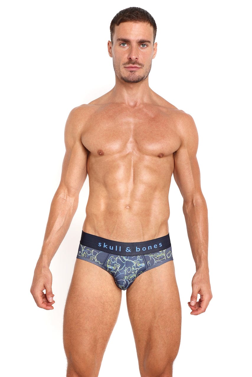 Outline Tossed Skulls Briefs - Trendy Men's Underwear with Edgy Skull Print | Perfect for Casual Wear, Halloween Costumes & Rocker Style Outfits