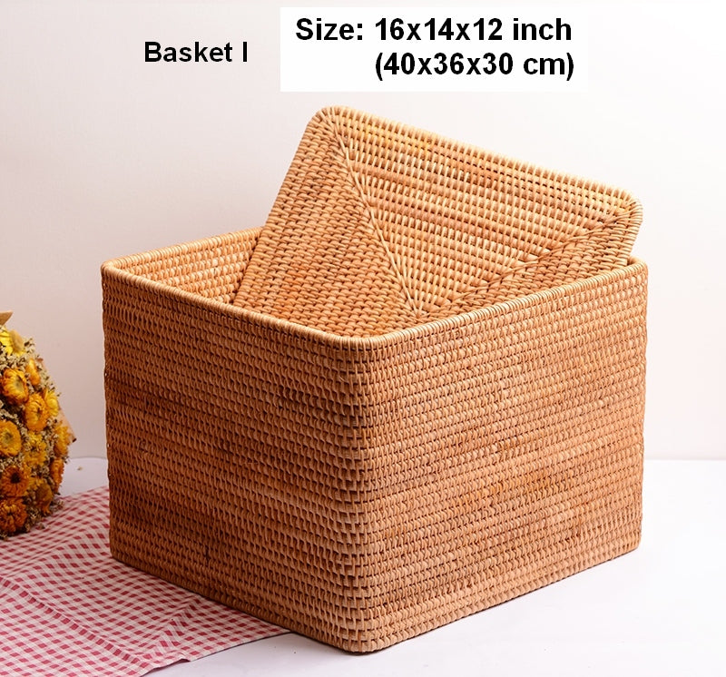 Extra Large Woven Storage Baskets with Lid - Rectangular Clothes Organizer for Bedroom, Living Room & Laundry Room - Home Decor Storage Solution for Blankets, Toys & Essentials