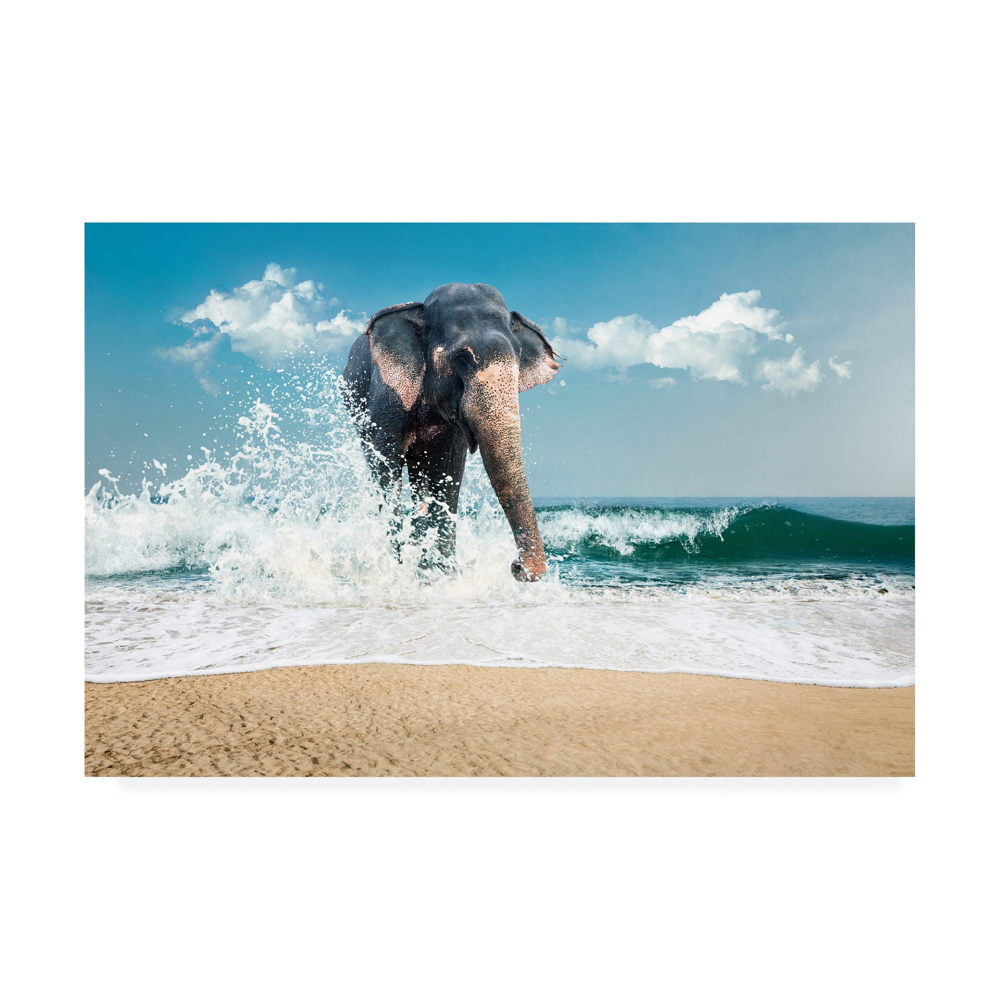 Trademark Fine Art - 30x47 Elephant On The Beach Canvas Print by PhotoINC Studio | Coastal Home Decor, Living Room Wall Art, Beach House Decor