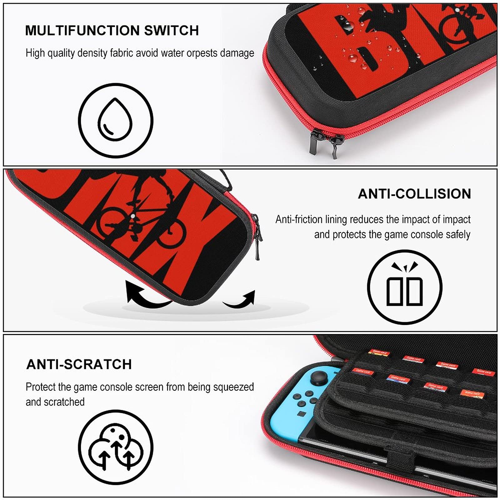 Premium Hard Shell Carrying Case for Nintendo Switch - Durable Travel Pouch with BMX Silhouette Design, Protective Storage for Console & Accessories - Perfect for Gaming On-The-Go, Commuting, and Travel
