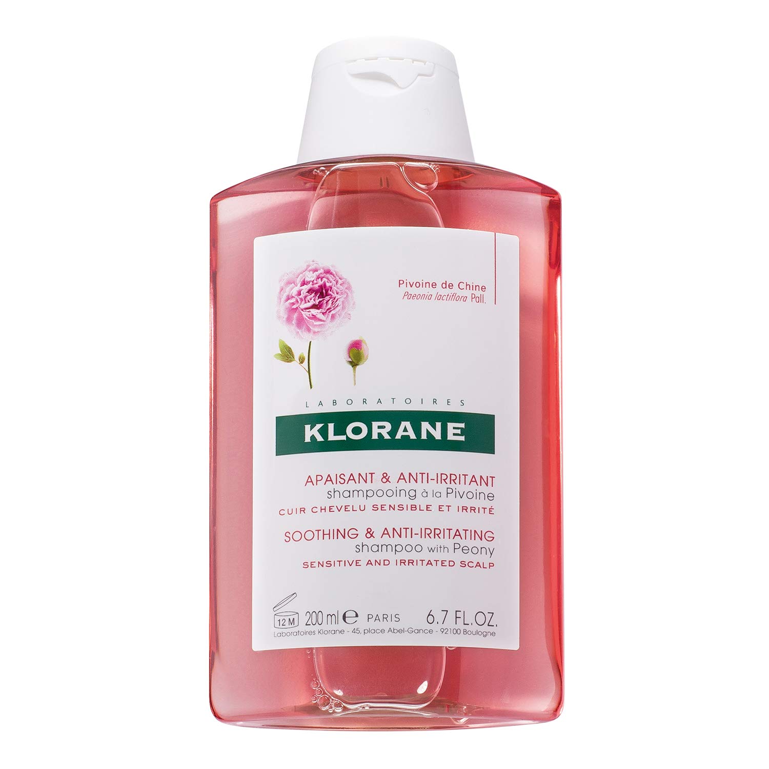 Klorane Peony Shampoo for Sensitive Scalp - Soothing & Hydrating Hair Care - Ideal for Daily Use & Color-Treated Hair