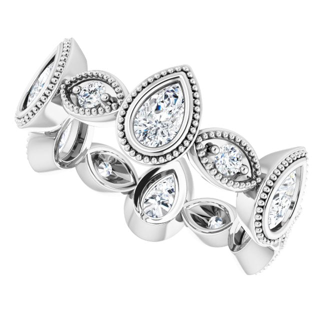 1.46 Carat Pear & Round Diamond Eternity Wedding Band with Milgrain Detailing - Elegant Bridal Ring for Anniversary, Proposal & Special Occasions