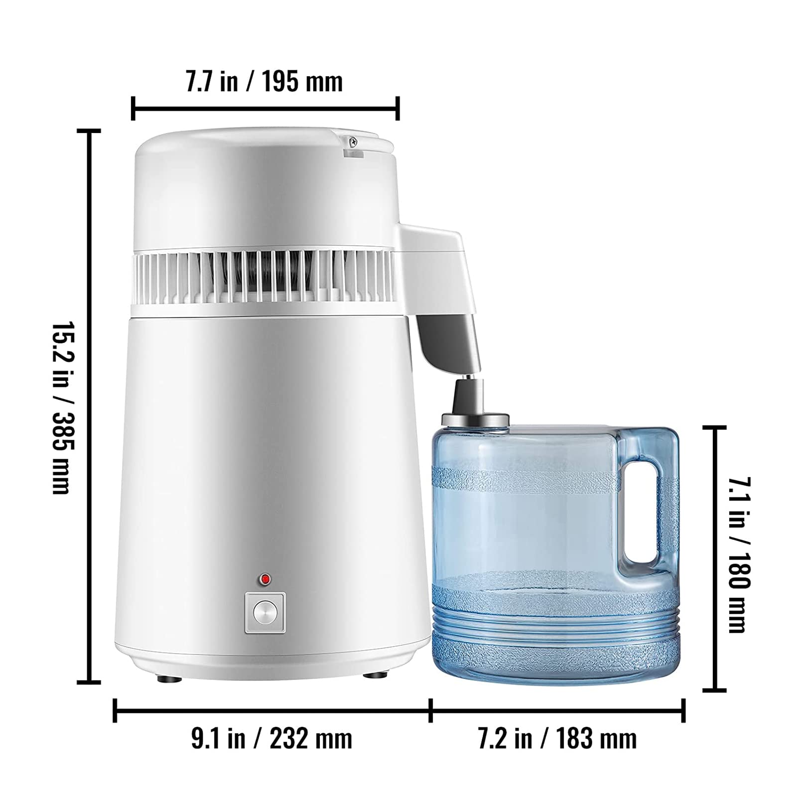 4L/1.05Gal Pure Water Distiller with Stainless Steel Inner - 750W Water Purification System for Home & Emergency Use - Includes Collection Bottle - Perfect for Drinking, Cooking, and Medical Applications