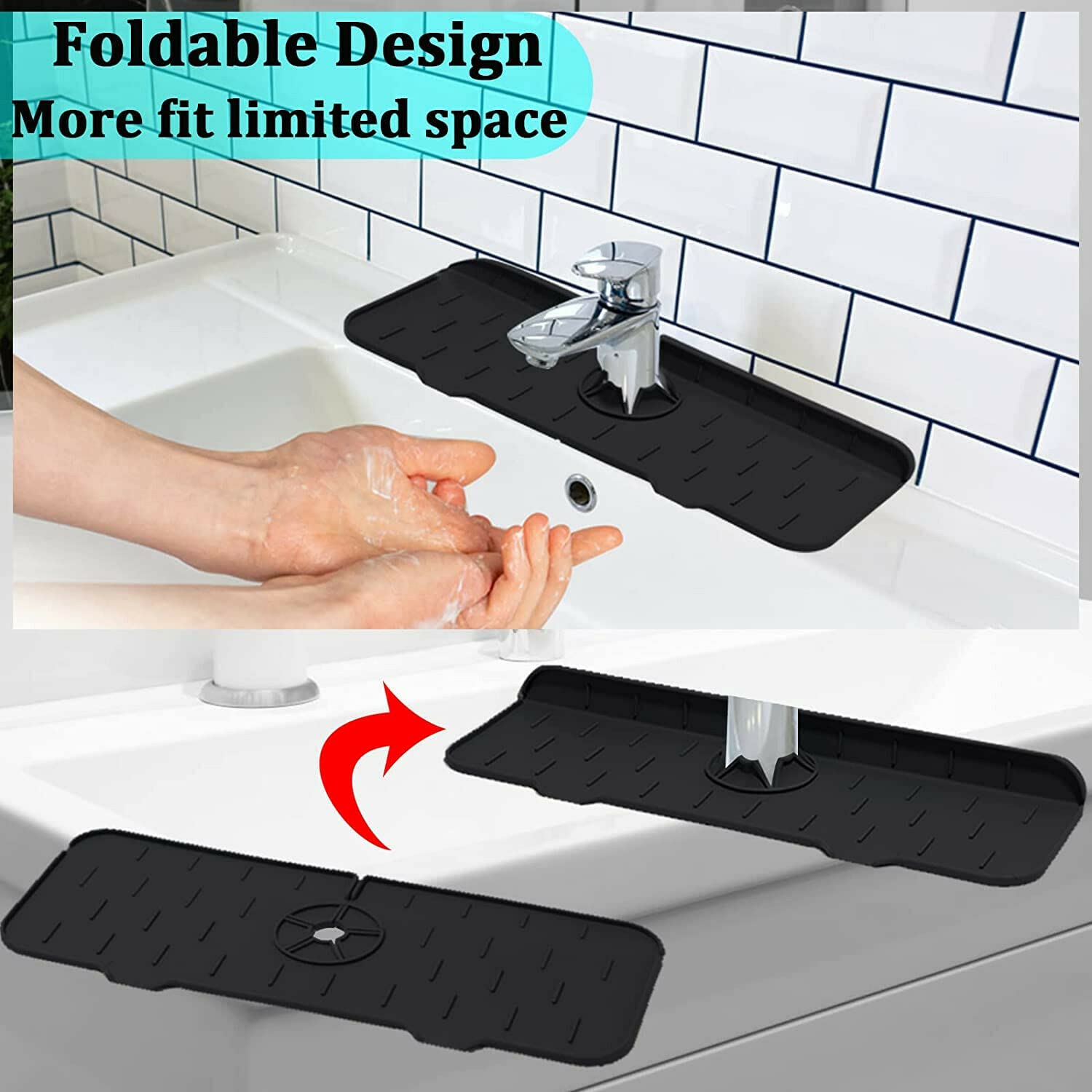 Anti-Splash Silicone Sink Mat - Customizable Kitchen Faucet Splash Guard Pad for Water Drying & Protection - Black - Perfect for Kitchen Sinks, Countertops & Wet Areas