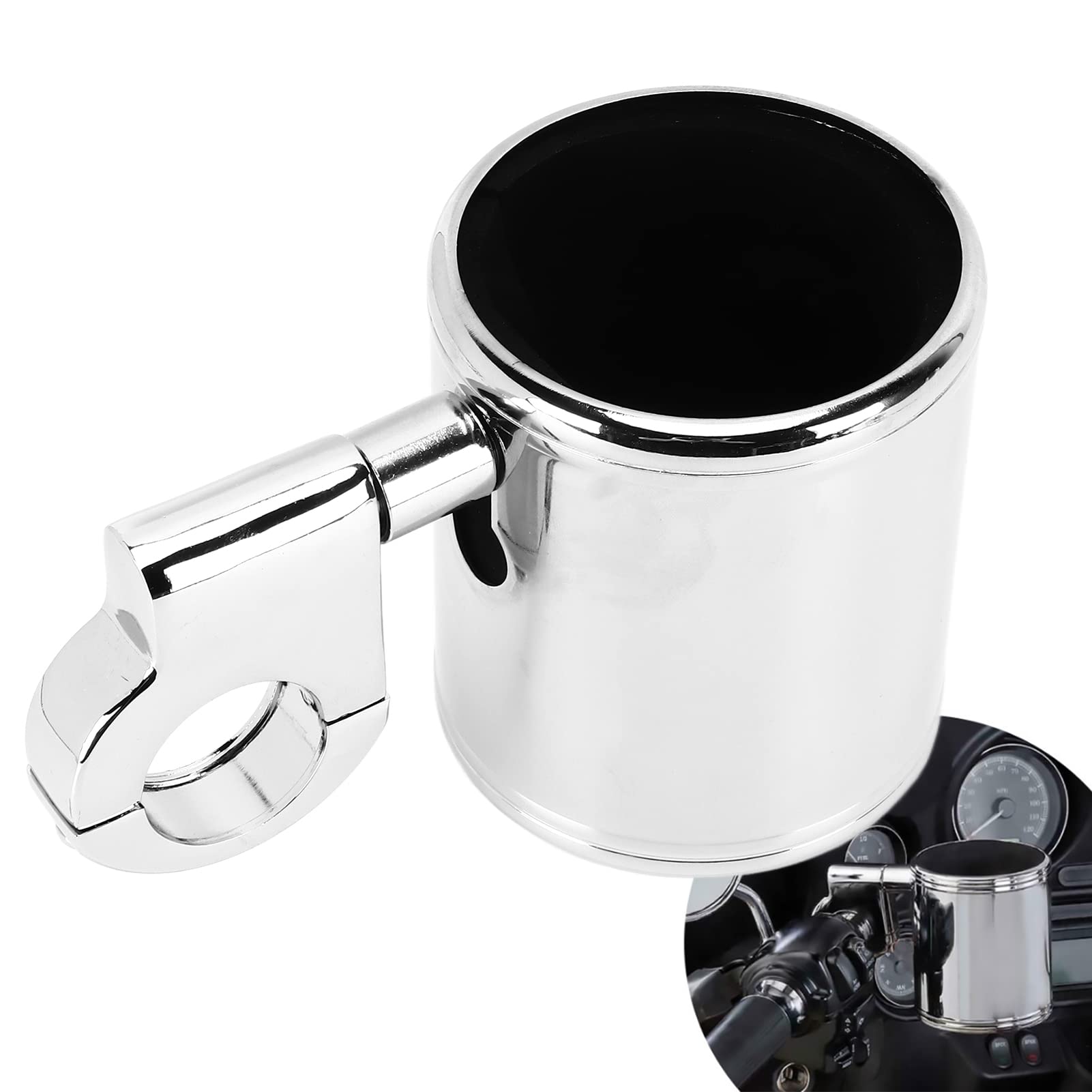 Universal Motorcycle ATV Cup Holder - Adjustable 22-32mm Handlebar Mount, Aluminum Alloy Chrome Mirror Polished - Perfect for Harley, Honda, Yamaha & Off-Road Adventures - Keep Drinks Secure While Riding