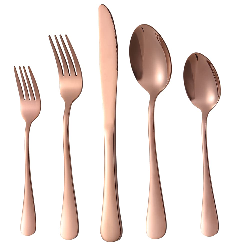 40-Piece Rose Gold Silverware Set - Stainless Steel Flatware Cutlery Set for Home, Kitchen, Restaurant & Hotel - Service for 8 - Dishwasher Safe - Elegant Tableware for Dining, Parties & Special Occasions