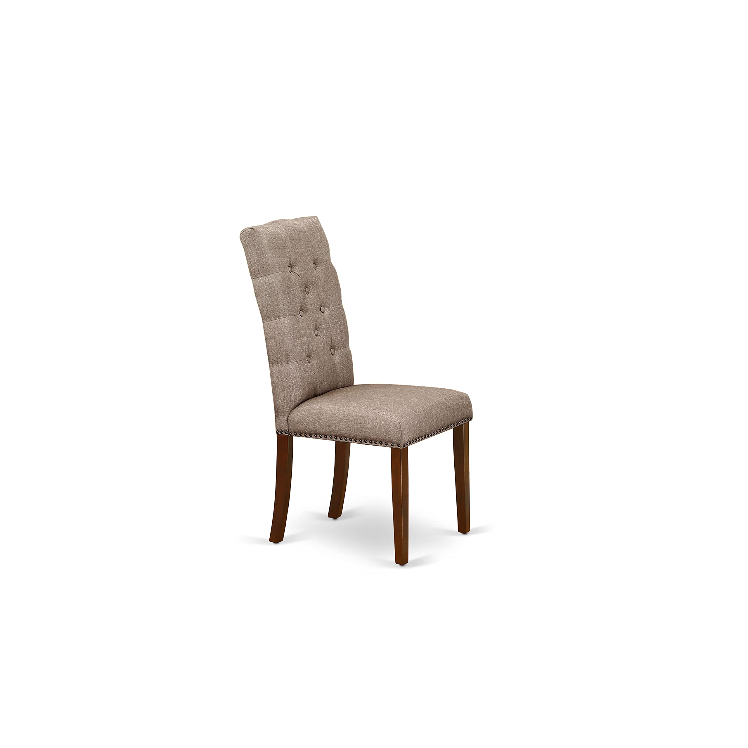 East West Furniture 3-Piece Kitchen Table Set with Round Drop-Leaf Dining Table & 2 Dark Khaki Linen Upholstered Chairs, 42x42 Inch, Mahogany - Perfect for Small Spaces, Breakfast Nooks & Cozy Dining Areas