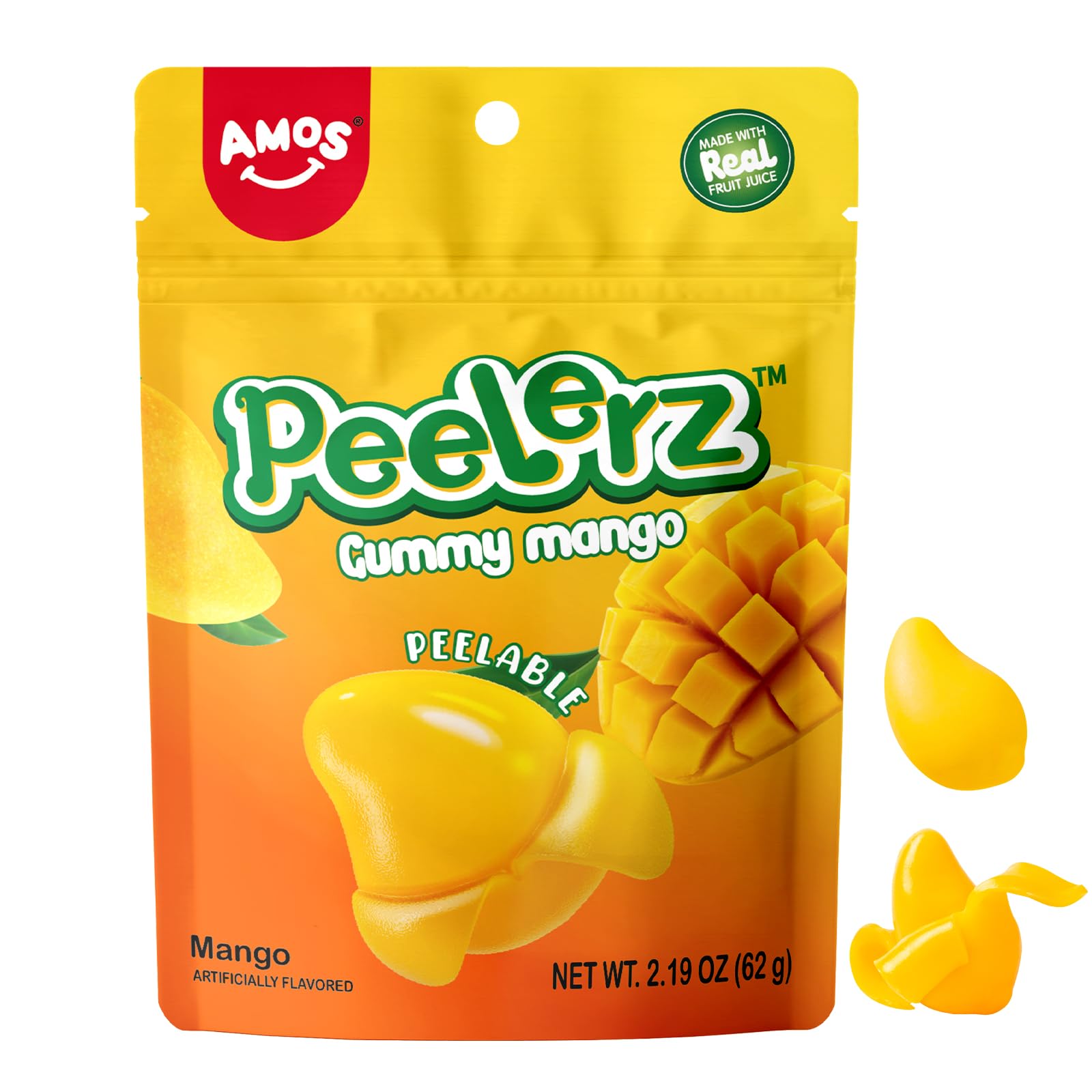 Amos Peelerz Mango Gummy Candy - 2.19oz Resealable Bag of Peelable Gummy Treats | Sweet Valentine's Day Gift Idea | Perfect for Parties, Snacking & Gifting