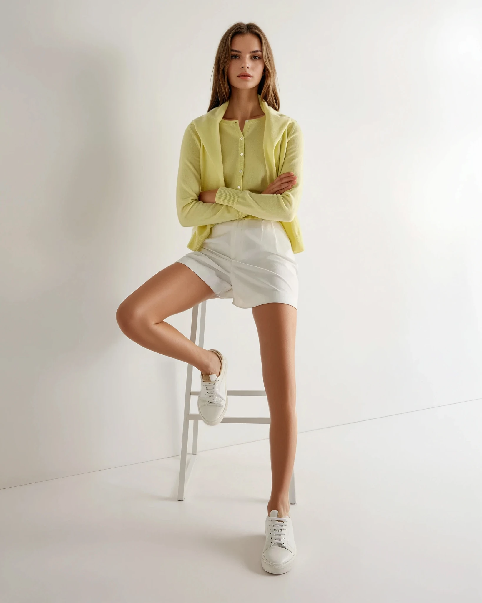 Women's Ivy Cropped Cashmere Cardigan - Soft & Warm Granita Yellow Sweater for Fall & Winter | Perfect for Office, Date Night & Casual Outfits