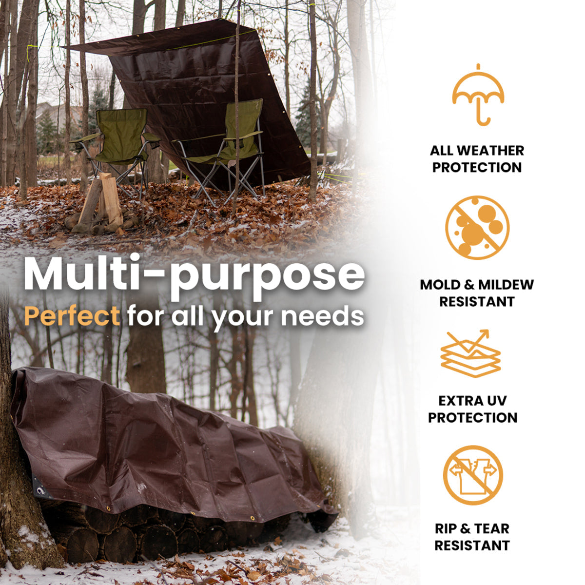 12' x 25' Super Heavy Duty Poly Tarp - Waterproof, UV Resistant, Reinforced Grommets for Camping, Construction, Roof Protection & Outdoor Use