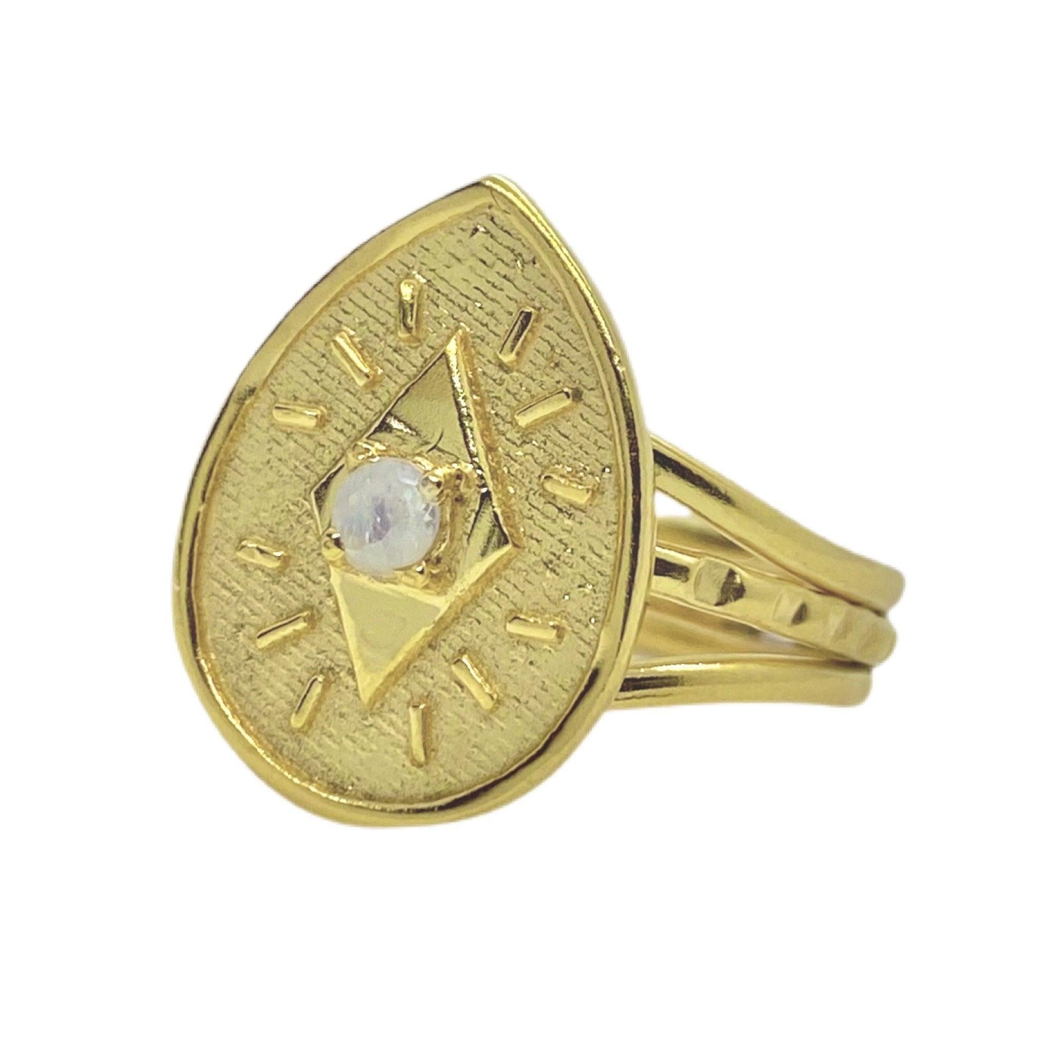 14K Gold Moonstone Ring for Women - Elegant & Sparkling Statement Jewelry for Weddings, Parties & Special Occasions