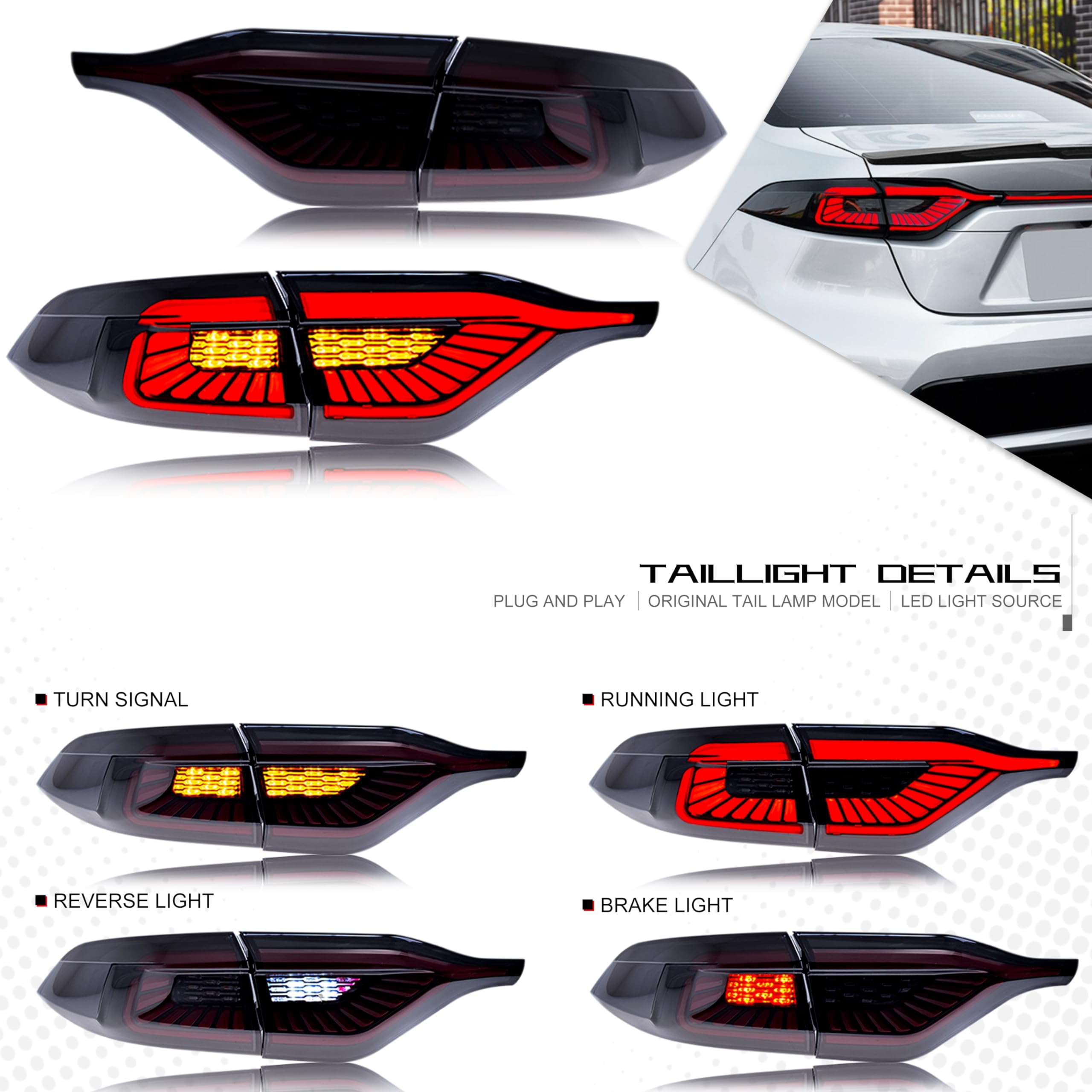 2020-2023 Toyota Corolla LED Tail Lights - 4PCS Sequential Turn Signal Tailgate Light with DRL & Startup Animation | Rear Lamp Assembly Upgrade for Enhanced Style & Safety