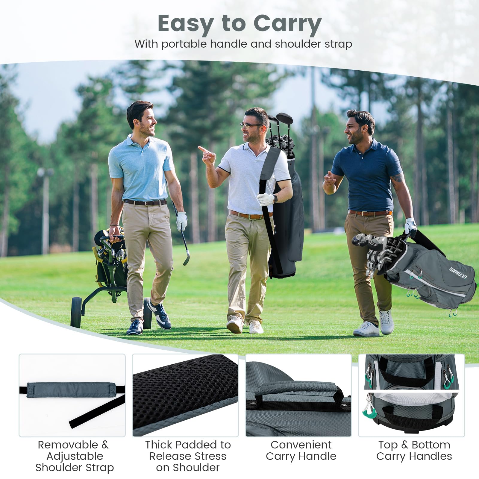 Goplus 14-Way Golf Cart Bag with 7 Zippered Pockets, Cooler Compartment & Rain Hood - Lightweight Golf Club Organizer with Detachable Shoulder Strap for Men & Women - Perfect for Course Rounds, Tournaments & Golf Vacations