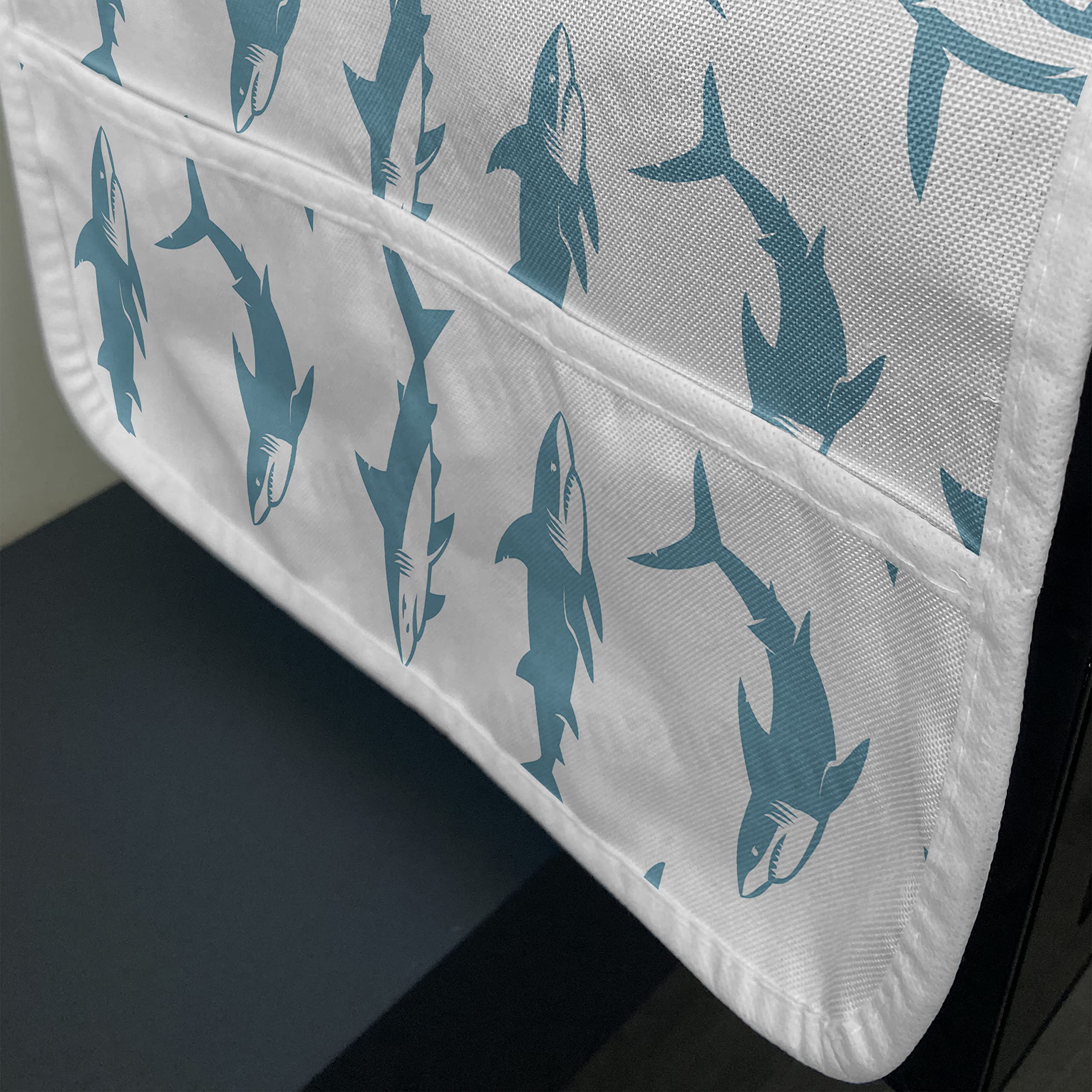 Ambesonne Shark Microwave Oven Cover - Waterproof Kitchen Organizer with Pockets, Blue White Marine Cartoon Design Featuring Scary Predators of the Seas, 36