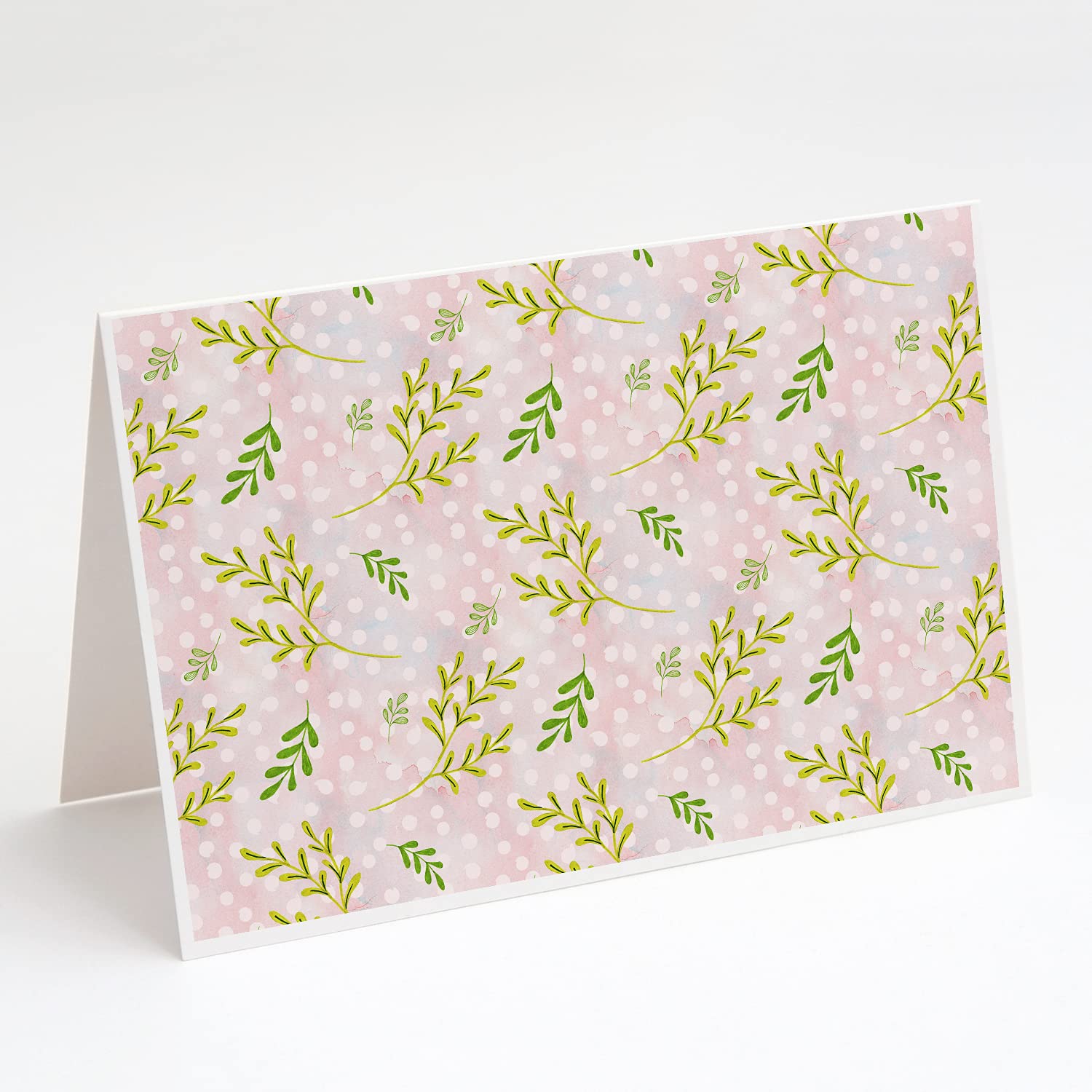 Watercolor Leaves Pink Greeting Cards and Envelopes - Pack of 8 Blank A7 Size (5x7) Note Cards for Birthday, Thank You & Special Occasions | Caroline's Treasures BB7480GCA7P