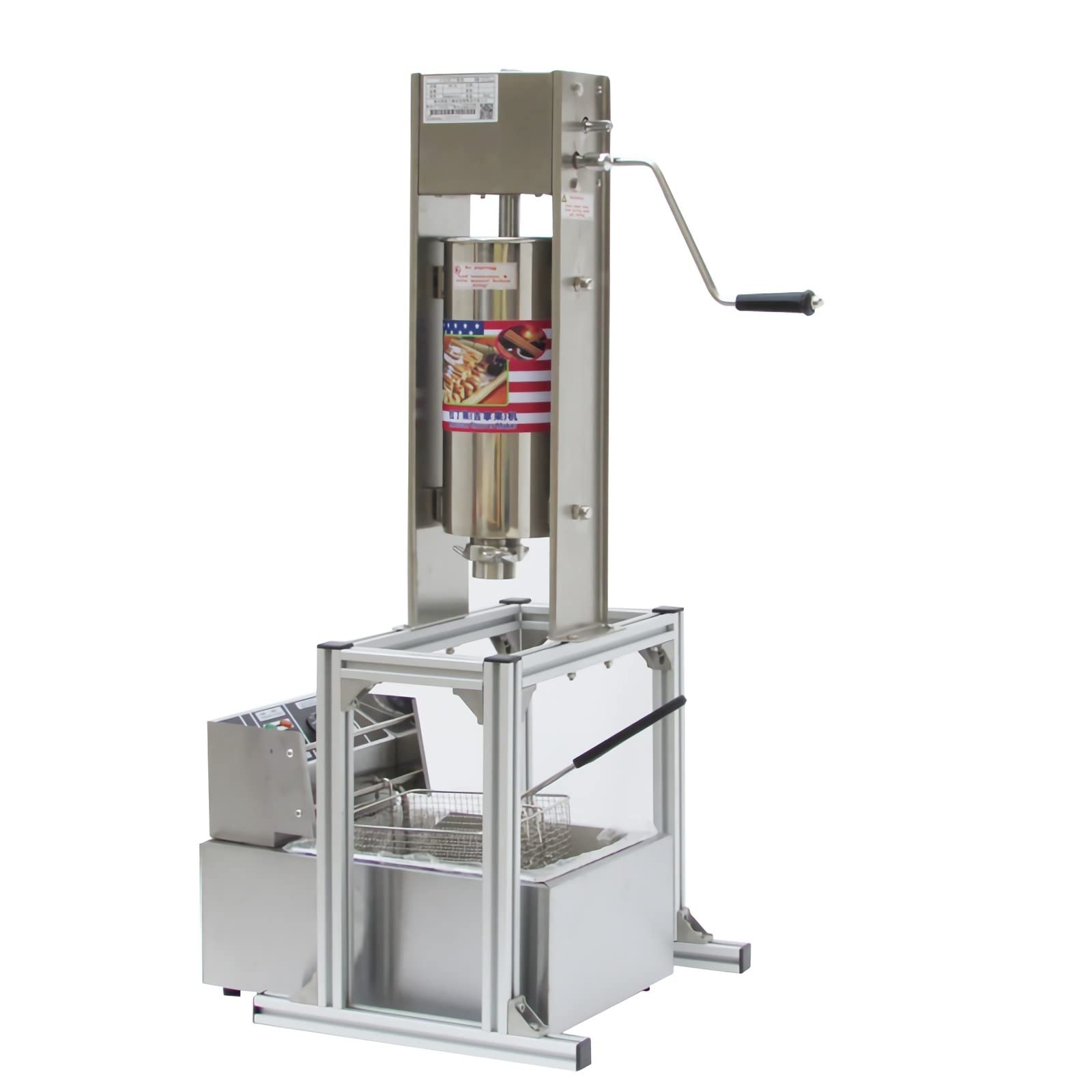 5L Manual Churro Maker Machine with Stand + 6L Commercial Electric Deep Fryer 2500W - Stainless Steel Spanish Donut & French Fry Maker for Bakeries, Cafes & Home Use - Perfect for Churros, Donuts, Fried Desserts & Snacks