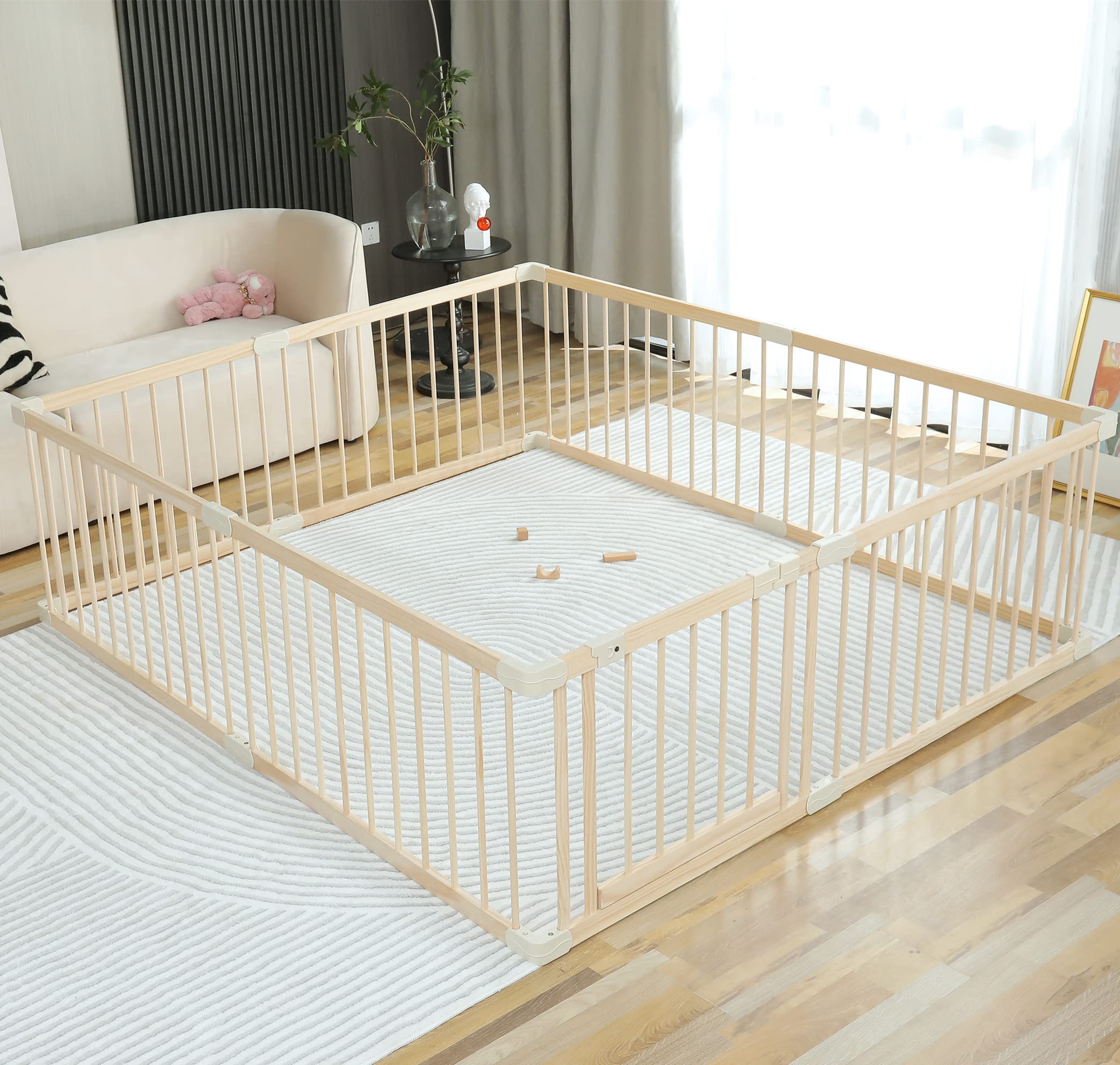Wooden Baby Playpen - Large 180x200x61cm Play Yard for Babies & Toddlers | Indoor Play Fence, Safe Daycare & Gym Area | Perfect for Home, Nursery & Childcare Centers