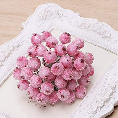40 Pcs Mini Christmas Frosted Fruit Berry Holly Artificial Flowers - Pink Decorative Holiday Floral Arrangement for Christmas Tree, Wreaths, Table Centerpieces and Festive Home Decor