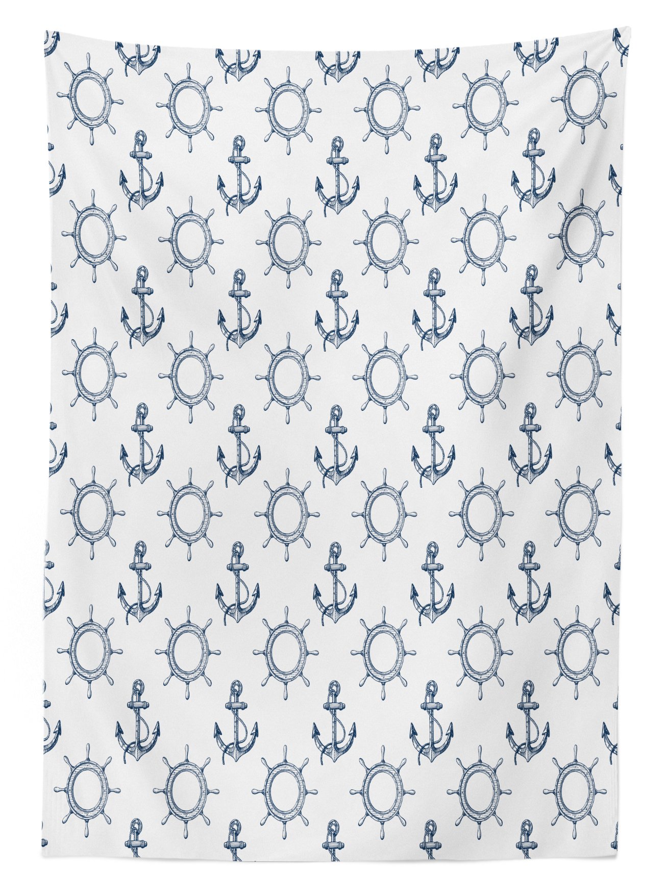 Ambesonne Anchor Tablecloth - Hand Drawn Nautical Design with Steering Wheels & Anchors, 52x70 Inch Navy Blue & White Rectangular Table Cover for Dining Room & Kitchen Decor | Perfect for Beach House, Coastal Theme Parties & Maritime Dining