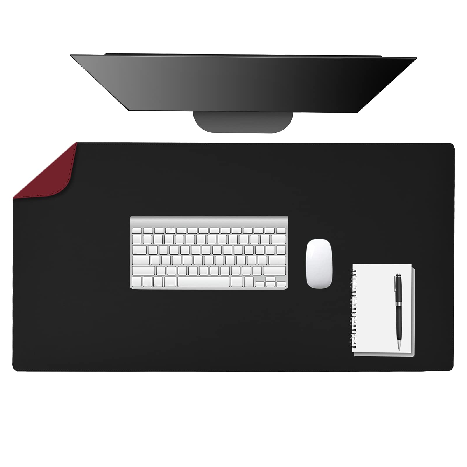 Toplive 31.5 x 15.7 Inch PU Leather Desk Pad - 2-in-1 Dual-Sided Large Mouse Pad & Laptop Desk Mat, Waterproof Office Desk Blotter Protector for Work, Home & Decor (Black/Red) - Perfect for Office, Gaming & Study Spaces