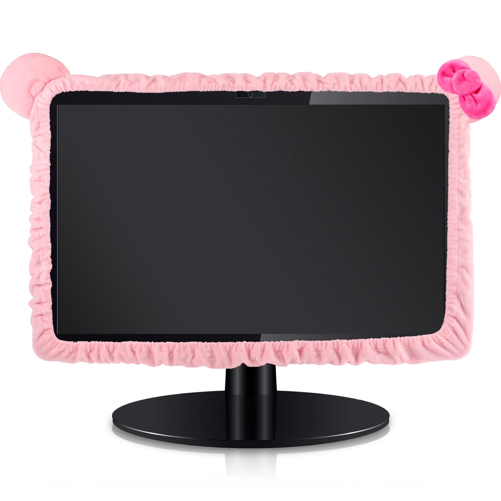 20''-29'' Kawaii Cat Ear Furry Pink Monitor Cover - Dust Protector for Computer, Laptop, TV, LCD Screen, Tablet - Cute Home & Office Decoration