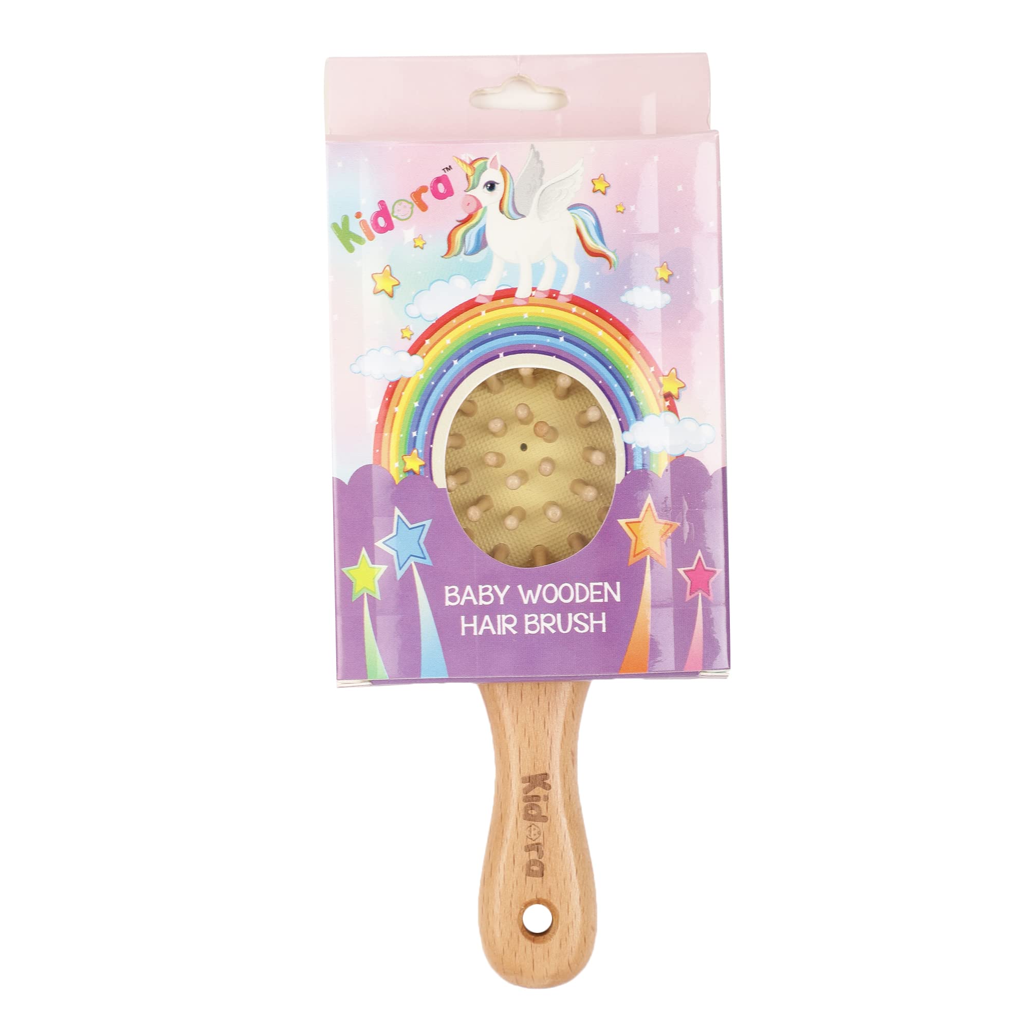 Kidora Wooden Baby Hair Brush with Natural Bamboo Bristles - Gentle Scalp Massage & Hair Grooming Brush for Kids & Toddlers - Travel-Friendly Mini Hairbrush for Newborns & Infants - Perfect for Daily Care, Baby Shower Gifts & On-the-Go Parenting