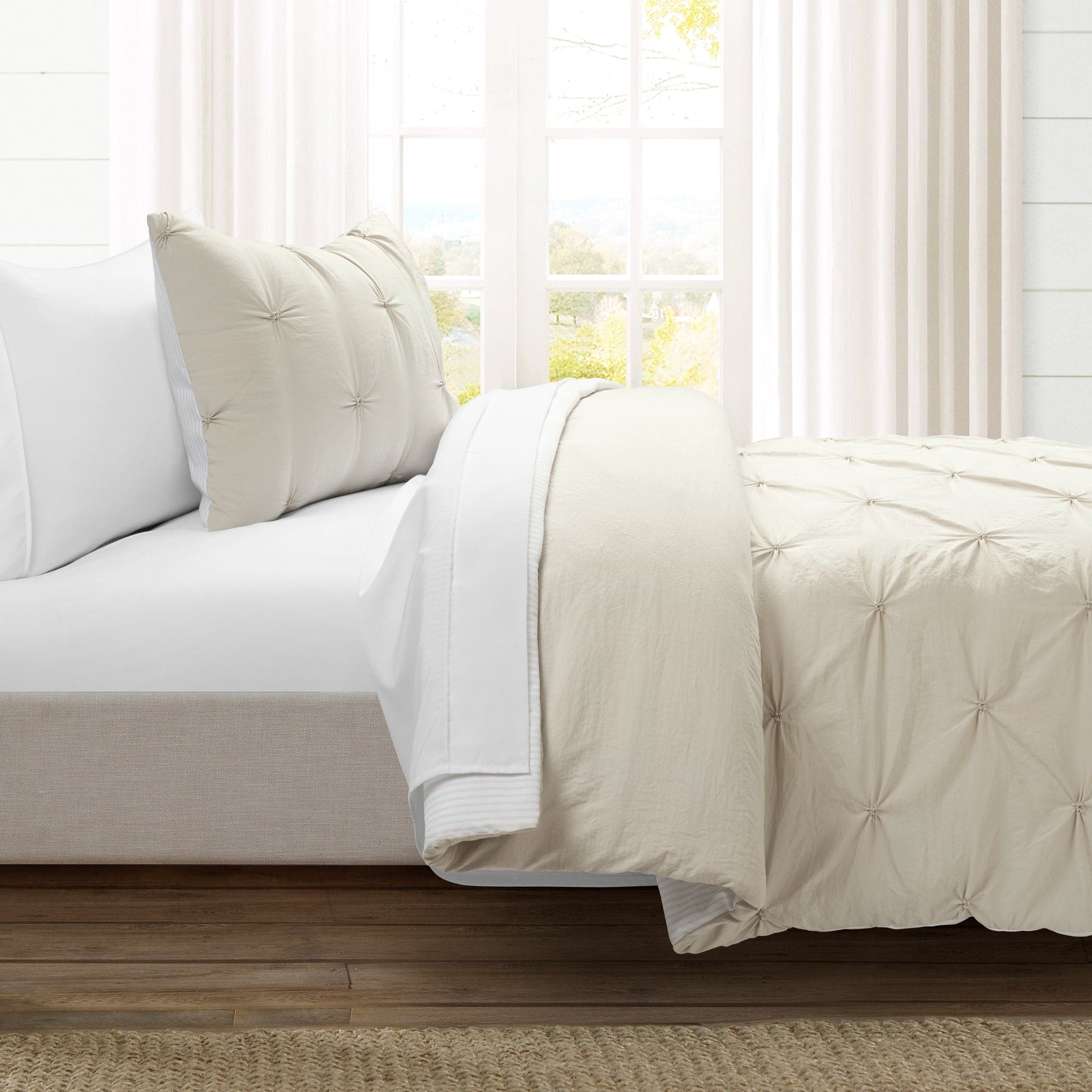 Ravello Pintuck Reversible Comforter Bed in a Bag Set - Queen Size Luxury Bedding for Master Bedroom & Guest Room | Complete Comforter, Sheet Set & Pillow Shams