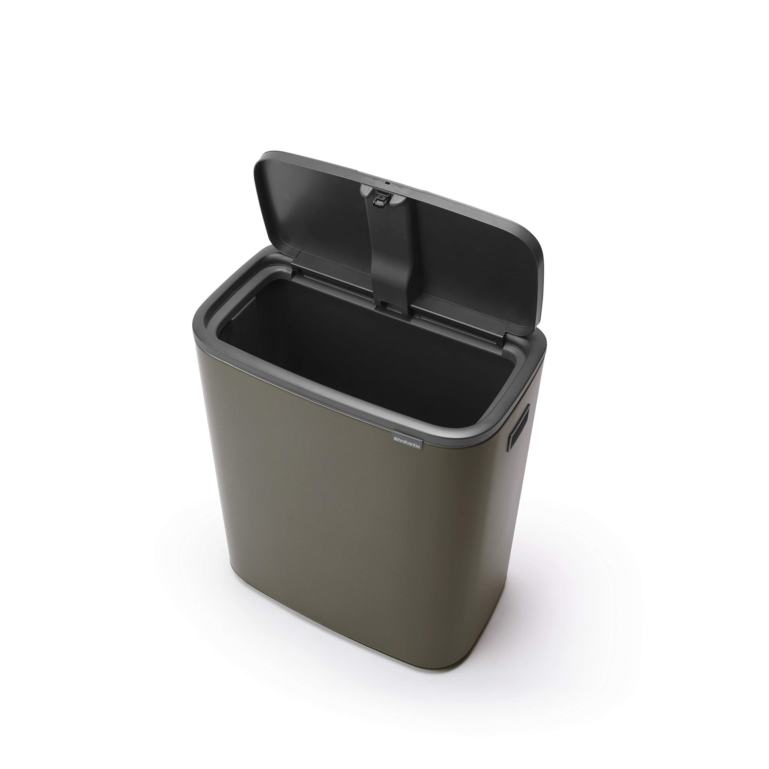 Brabantia Bo Touch Top 16 Gallon Kitchen Trash Can - Soft Close Lid, Removable Compartment for Recycling & Garbage, Platinum Finish | Perfect for Modern Kitchens, Offices & Eco-Friendly Homes