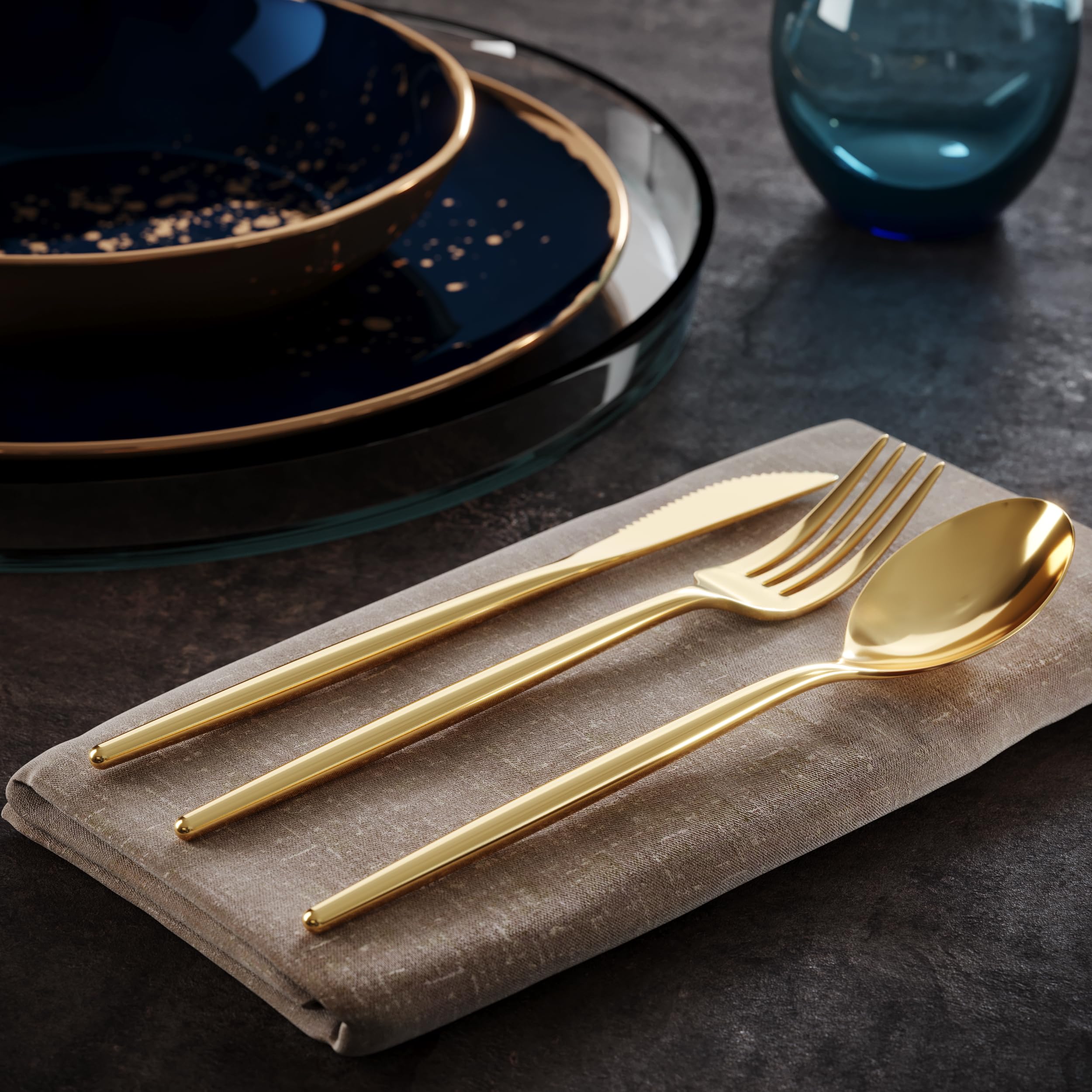 Premium 120-Pack Gold Plastic Cutlery Set - Disposable Forks, Knives & Soup Spoons for Parties, Events & Catering | Elegant Disposable Silverware for Weddings, BBQs & Picnics | Trendables