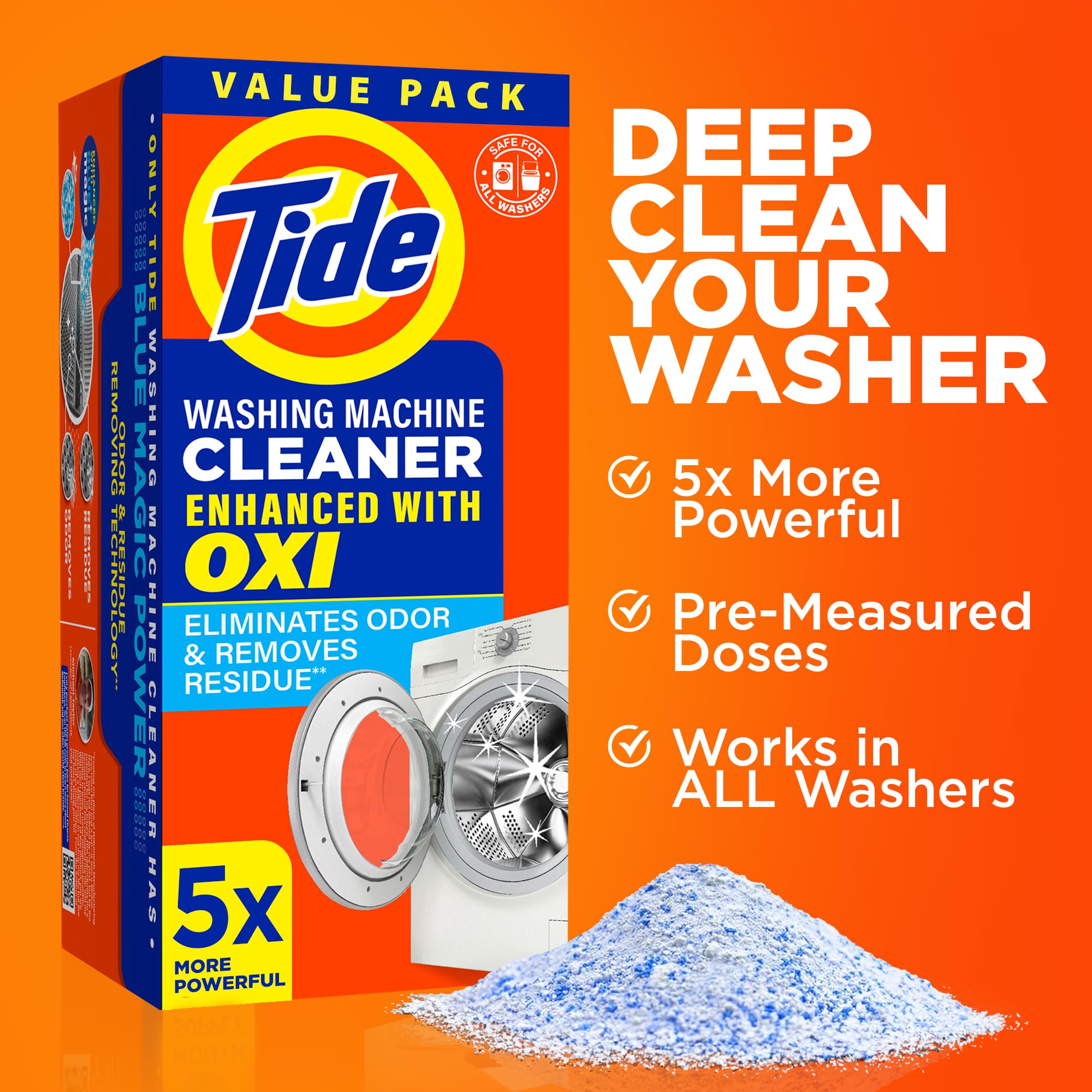 Tide Washing Machine Cleaner with Oxi - Deep Cleaning Residue & Odor Eliminator for Front & Top Loader Washers (10 Month Supply + Calendar) - Perfect for Laundry Maintenance & Fresh-Smelling Clothes