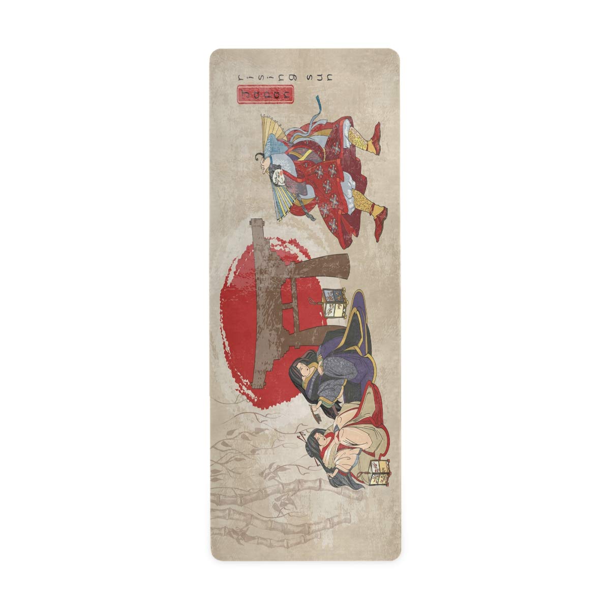 ALAZA Non-Slip Japanese Samurai & Geisha Yoga Mat - 1mm Thick Foldable Travel Exercise Mat (71x26 Inches) for Men & Women - Perfect for Home Workouts, Studio Yoga, and Travel Fitness