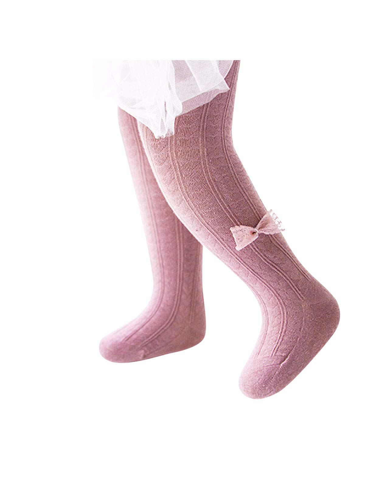 Azue Baby Girls Cable Knit Leggings - Soft Seamless Tights with Bowknot for Toddlers & Newborns | Warm Winter Pants, Stockings for Infants | Perfect for Playtime, Daycare & Family Photos