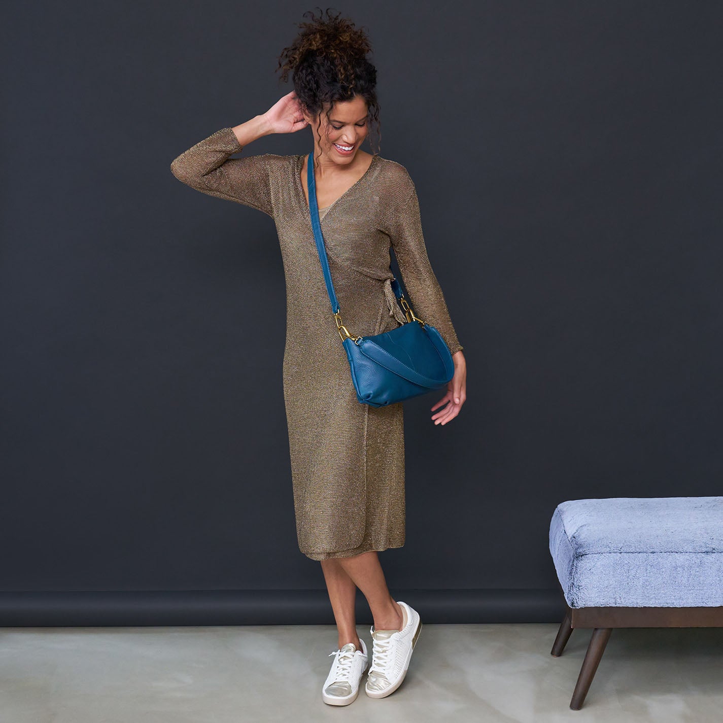 Premium Pebbled Leather Shoulder Bag in Midnight Teal - Stylish Crossbody Purse for Women, Work, Travel & Everyday Use