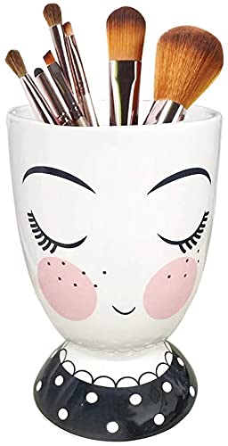 Ceramic Makeup Brush Holder - Decorative Cosmetic Organizer with Black Collar for Brushes, Pens & Pencils | Perfect for Vanity, Bathroom & Office Desk Organization