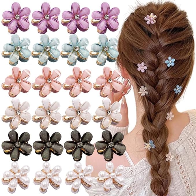 Shidara Crystal Hair Clips with Pearls - 12pcs Small Alligator Hairpins, Floral Hair Accessories for Women & Girls - Perfect for Weddings, Parties & Everyday Style