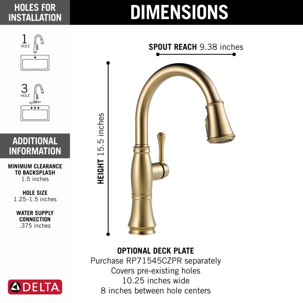 Delta Cassidy Gold Kitchen Faucet with Pull Down Sprayer - Magnetic Docking, Lumicoat Champagne Bronze (Model 9197-CZ-PR-DST) - Perfect for Modern Farmhouse & Luxury Kitchen Renovations