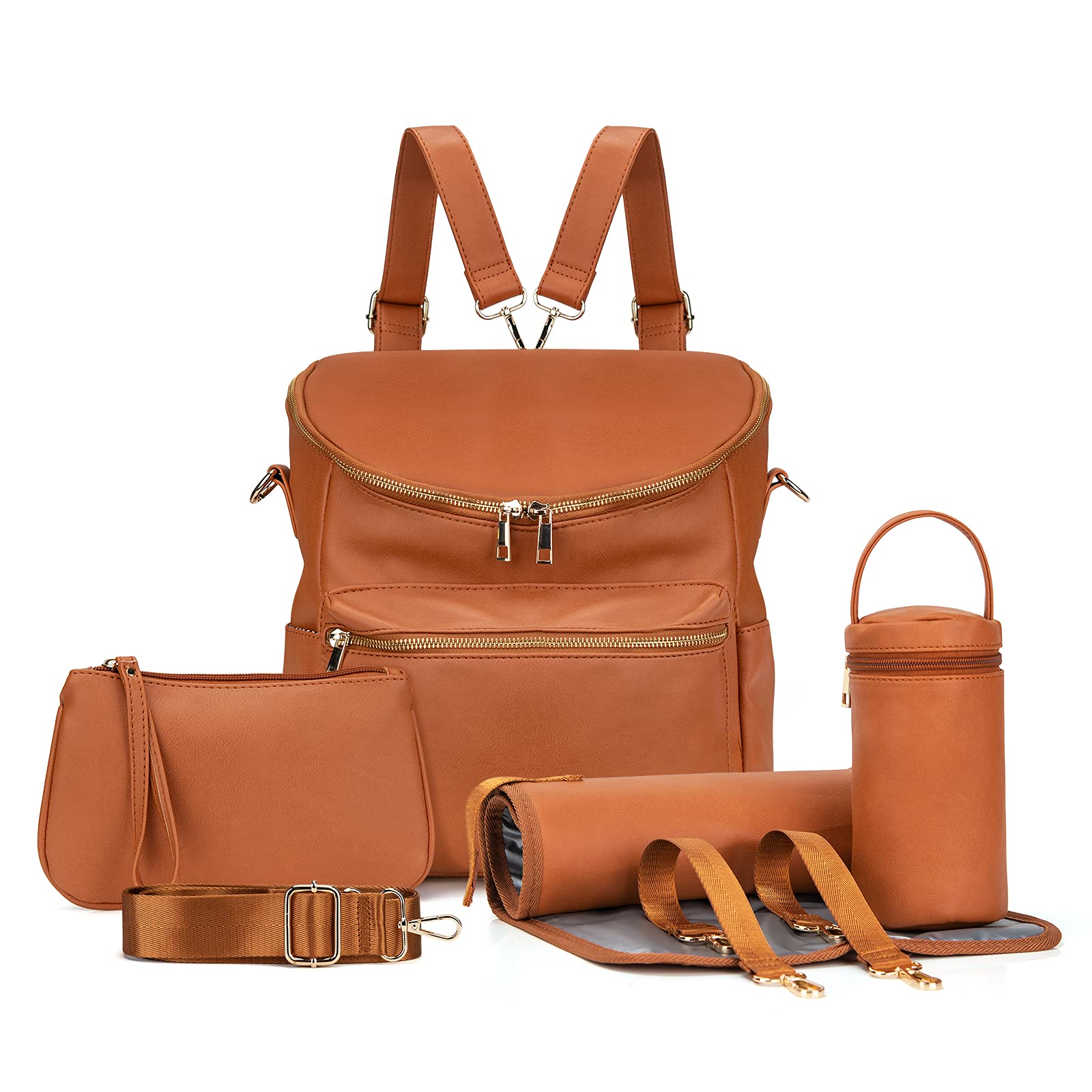 Minsong Diaper Bag Backpack - Stylish Leather Baby Bag for Moms, Large Travel Backpack with Organizer & Changing Pad - Perfect for Daycare, Travel & On-the-Go Parenting