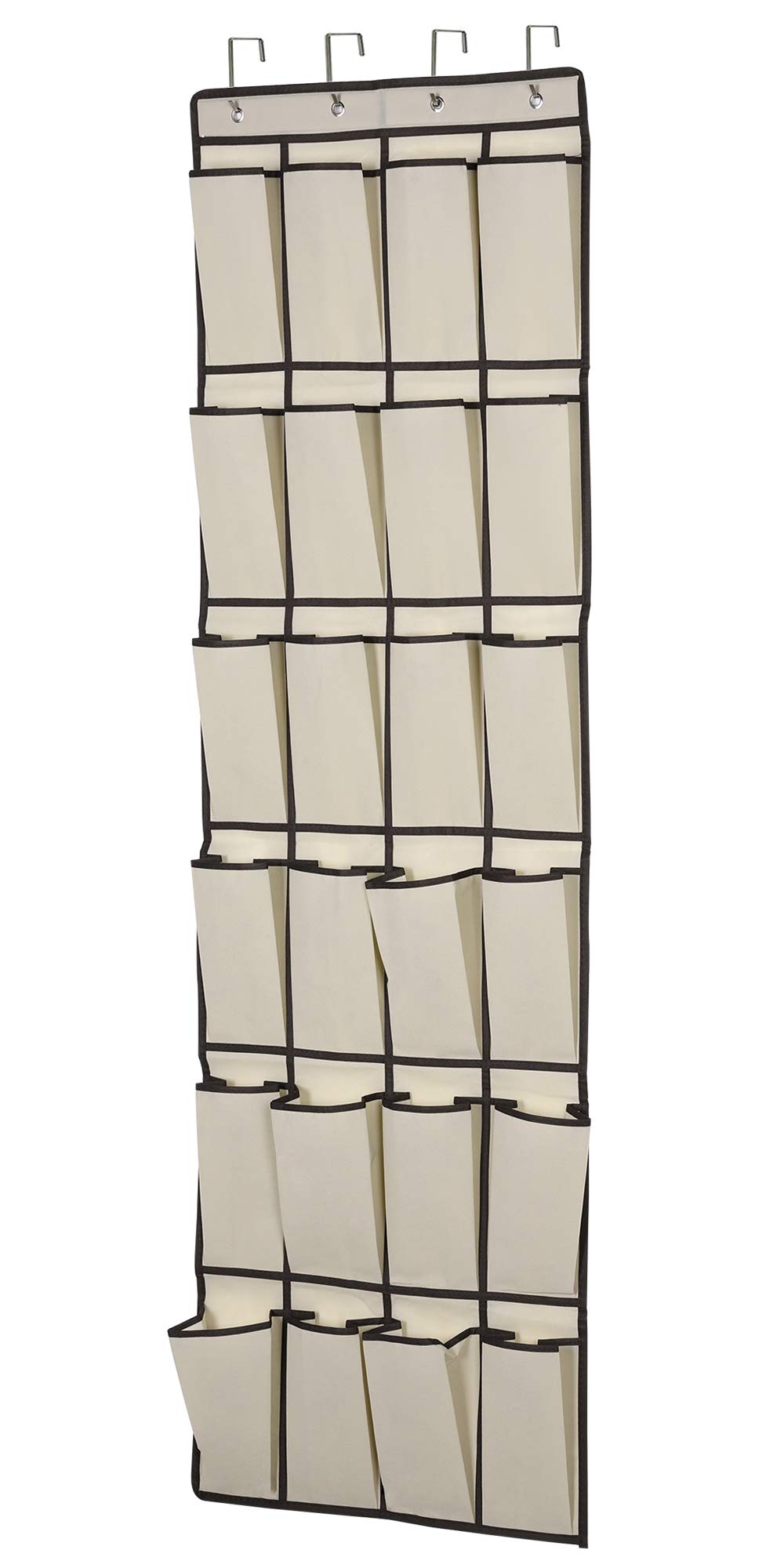 LAIGOO Over the Door Shoe Organizer - 2 Pack Hanging Shoe Storage with 24 Large Fabric Pockets & 4 Hooks - Space Saving Closet Organizer for Shoes, Accessories, Toys (60 x 20 inches, Beige) - Perfect for Bedroom, Bathroom, Pantry & Entryway Organization