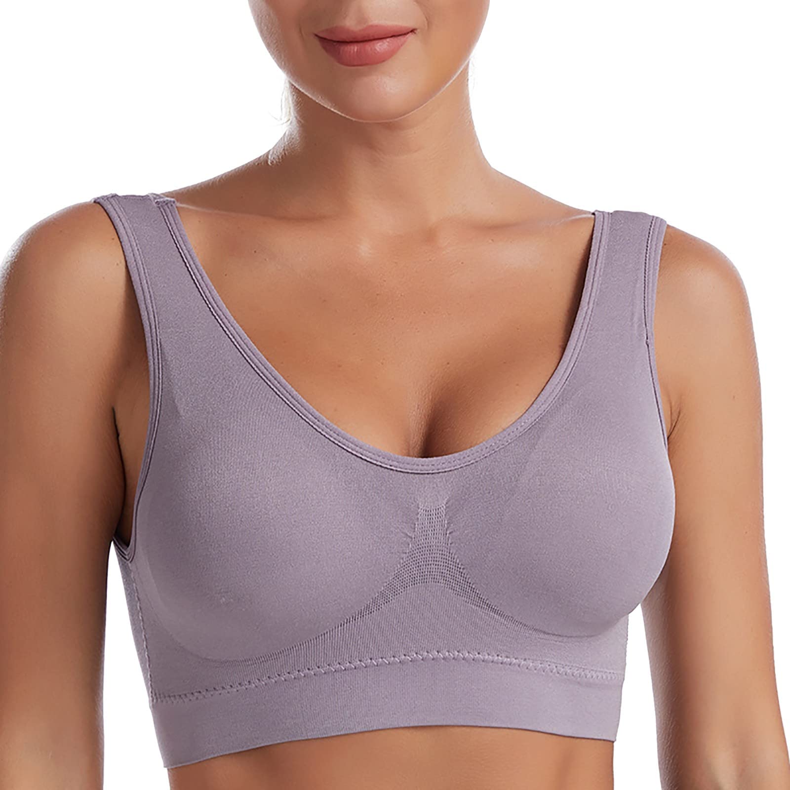 Women's Seamless Solid Color Sports Bra with Removable Pads - Medium Support Workout Top for Yoga, Running & Gym