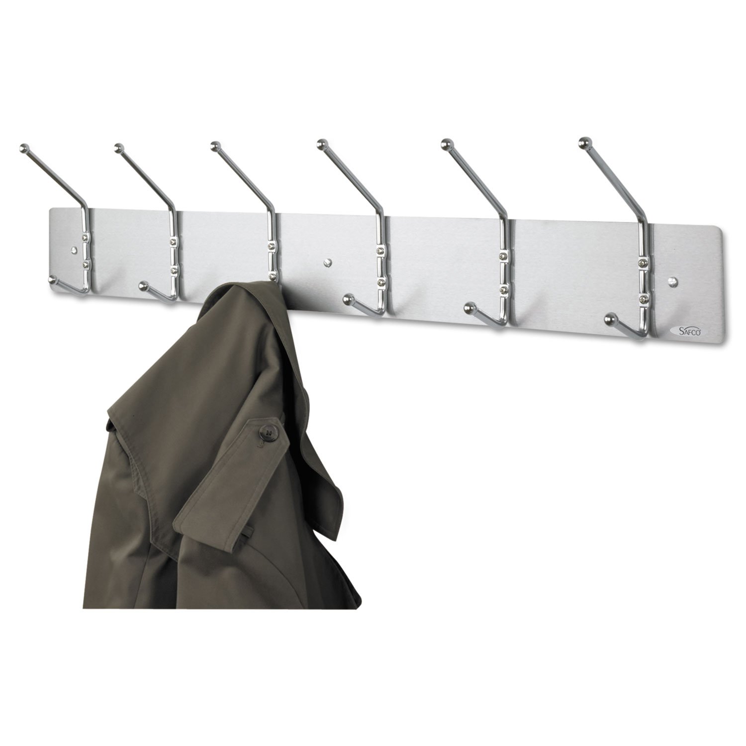 Safco 4162 Chrome Metal Wall Rack with 6 Ball-Tipped Double Hooks - 36