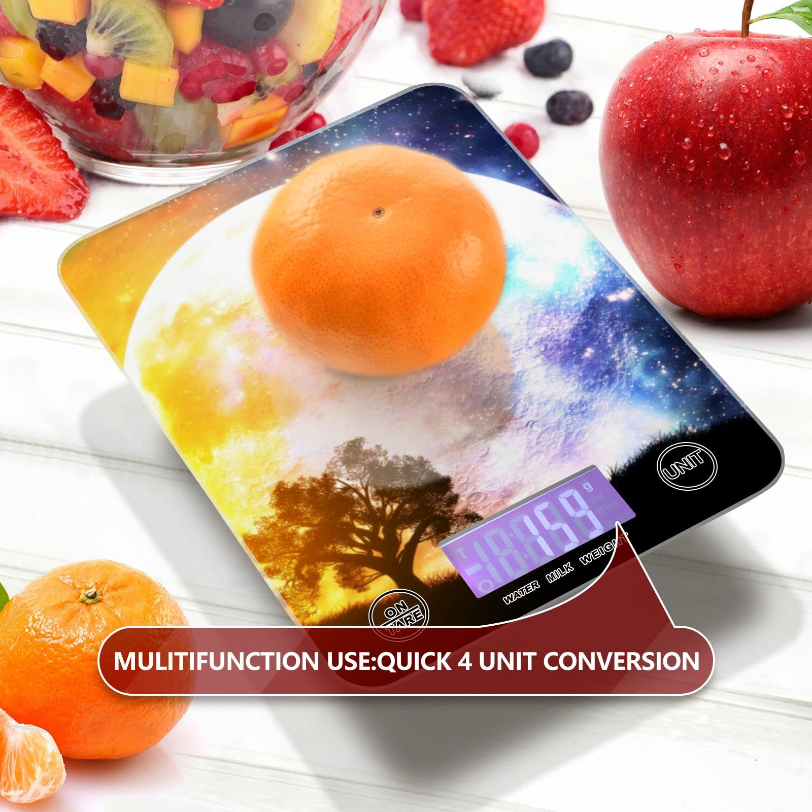 **Moon Starry Sky Digital Kitchen Scale - Waterproof Food Scale with Ounces & Grams for Weight Loss, Baking, Cooking - Perfect for Meal Prep, Portion Control & Healthy Eating**
