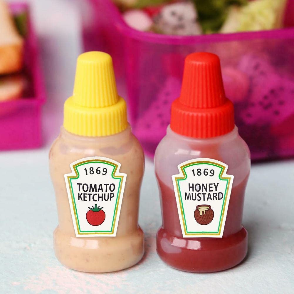 2 Pack Mini Tomato Ketchup Bottles (25ML) - Portable Small Sauce Containers for Salad Dressing, Bento Box, Picnics, BBQs & Travel - Leak-Proof Pantry Storage Containers