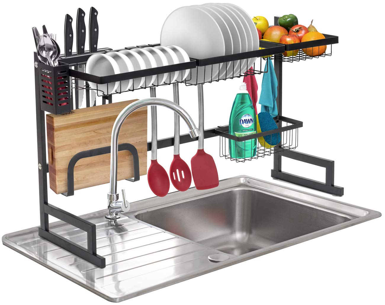 Sorbus Over-The-Sink Dish Drying Rack with Utensil Holder - Space Saving Kitchen Counter Organizer for Dishes, Cups & Cutlery - Perfect for Small Kitchens & Apartment Living (Black)