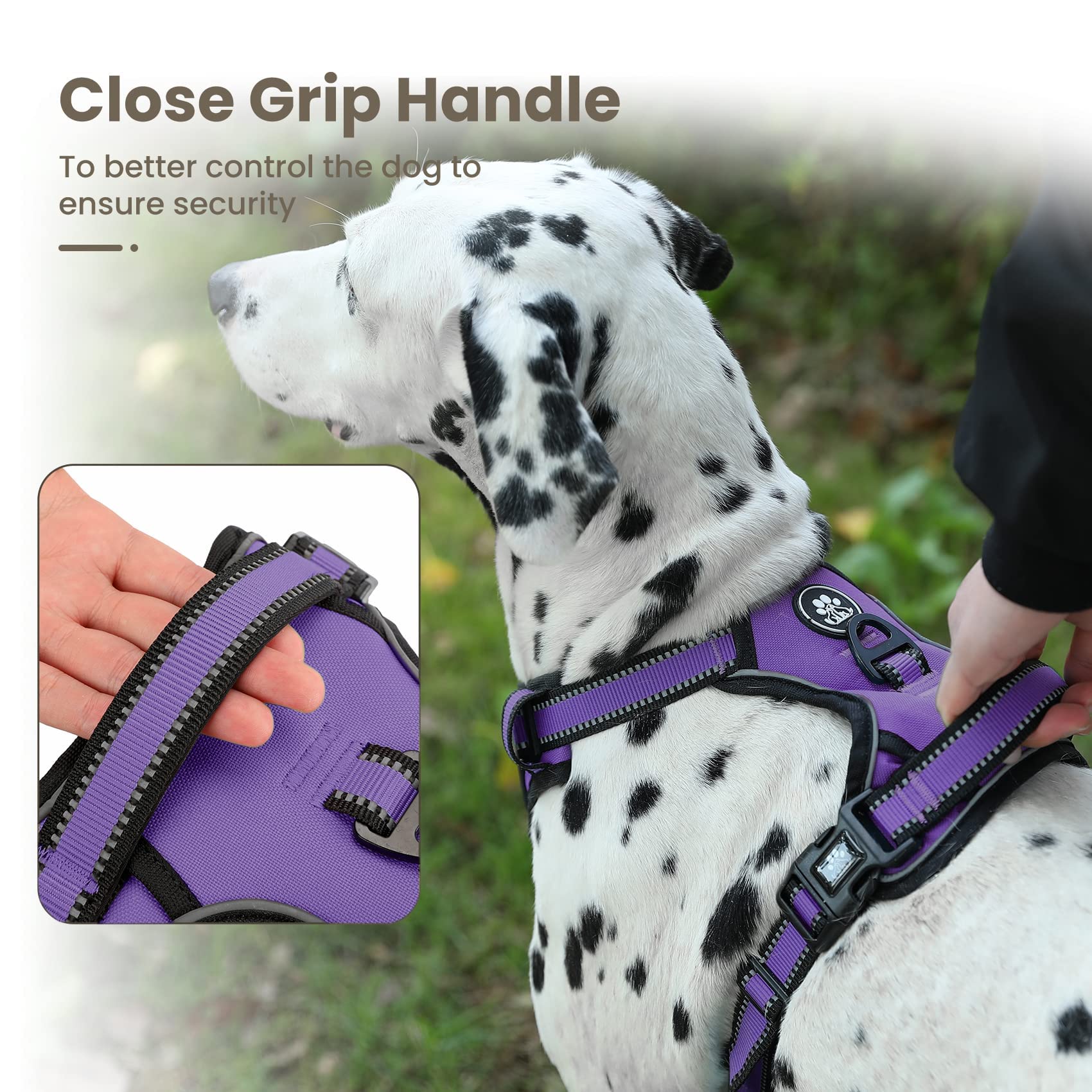 FURRYFECTION No Pull Dog Harness with Reflective Oxford & Padded Handle - Adjustable Pet Vest for Small Medium Large Dogs - 4 Straps & 2 Leash Clips - Choke-Free Design (Purple, XL) - Perfect for Walking, Hiking & Outdoor Adventures