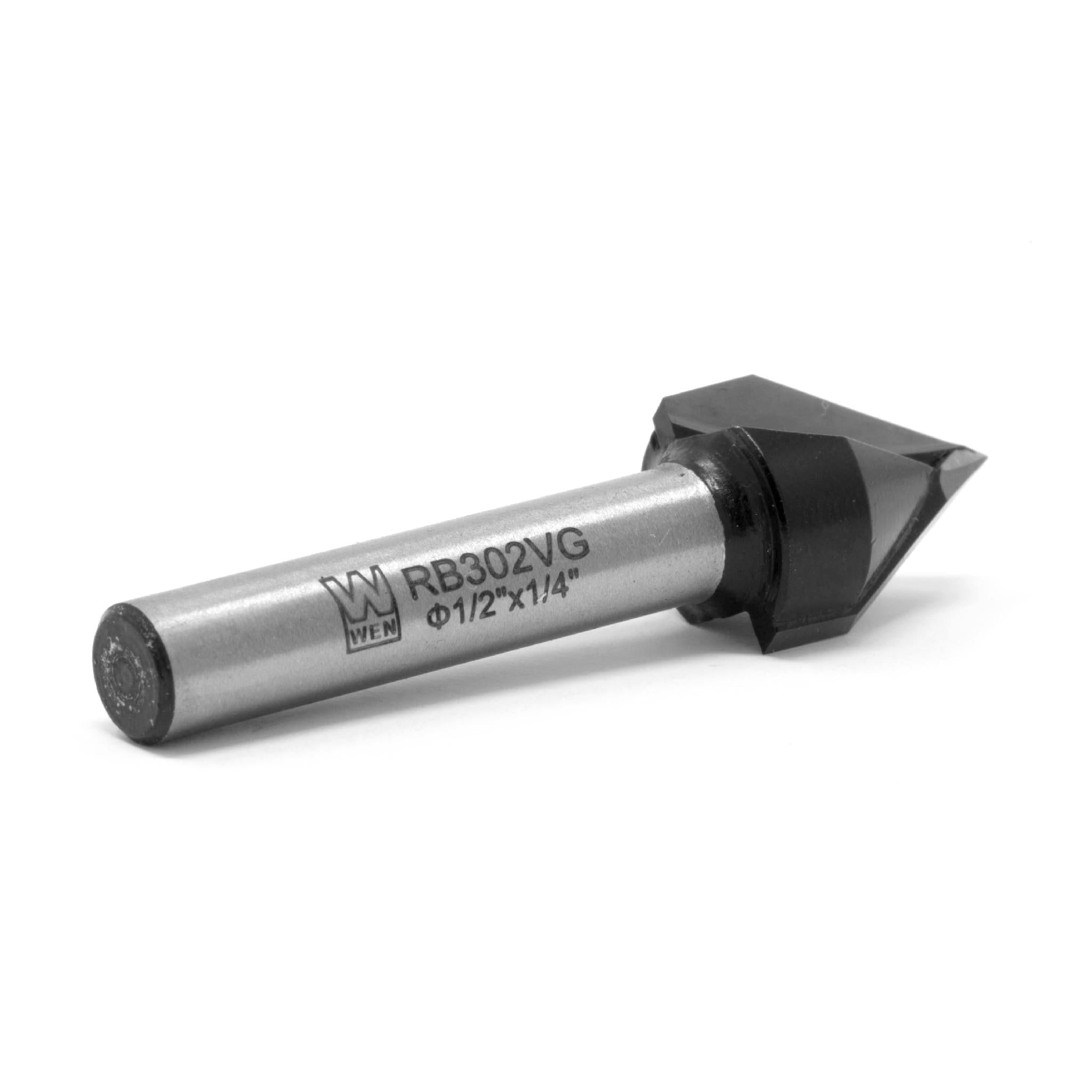 WEN RB302VG 1/2 Inch V Groove Carbide Tipped Router Bit with 1/4 Inch Shank - 5/8 Inch Cutting Length for Woodworking, Sign Making, and DIY Projects